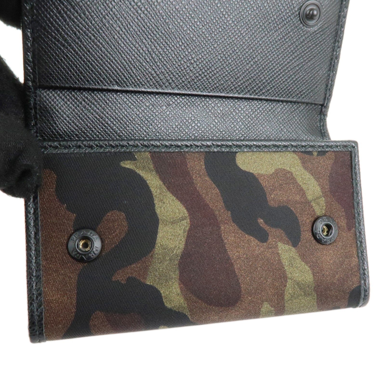 PRADA Nylon Leather 6 Ring Key Case Green Black 1PG222