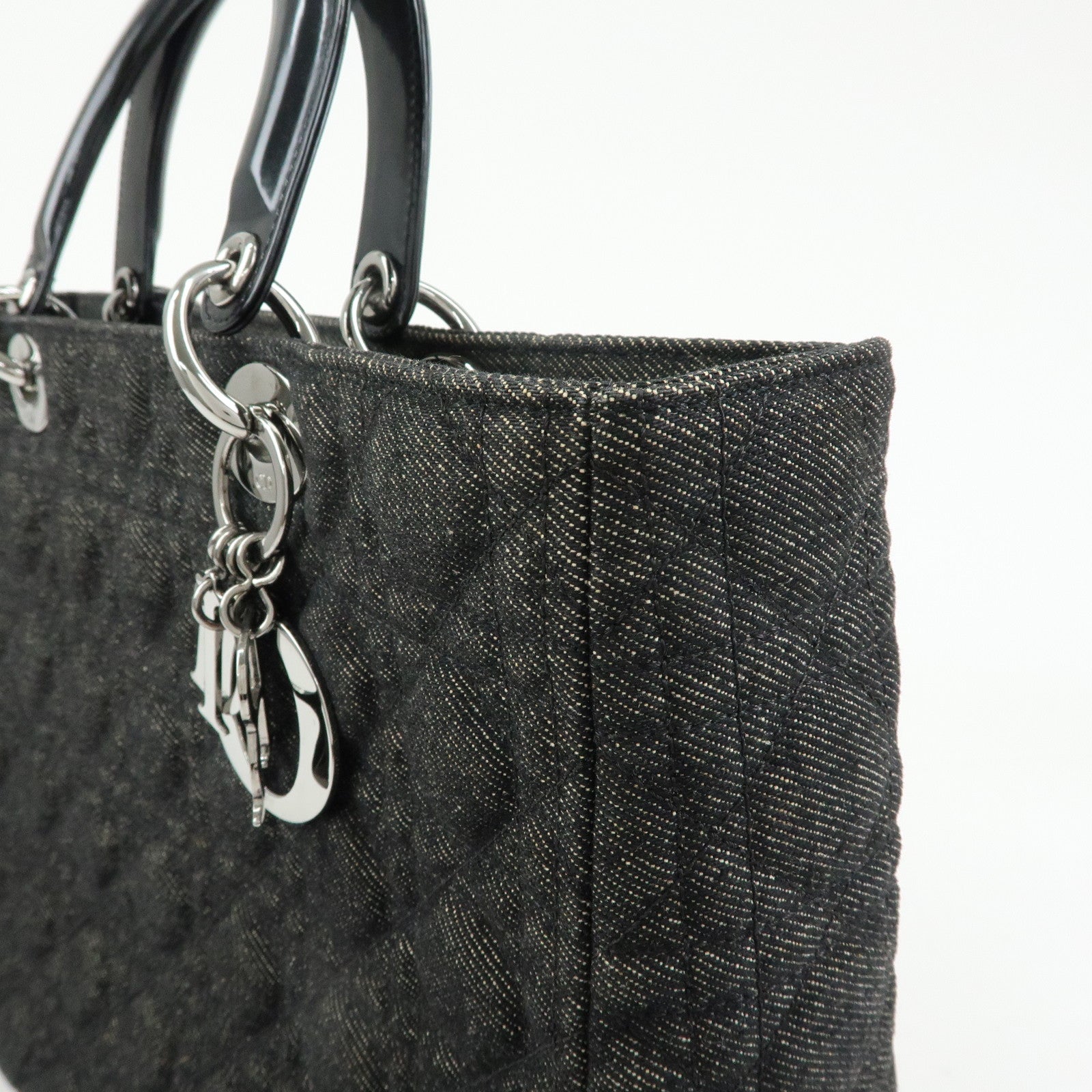 Christian Dior Cannage Lady Dior Denim Leather Medium ToteBag Black