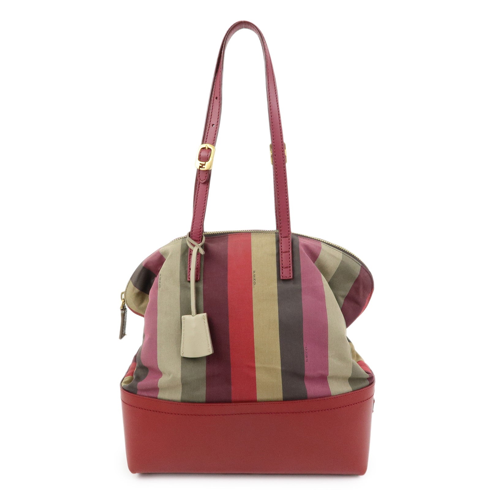 FENDI Chameleon Pequin Canvas Leather Shoulder Bag Tote Bag 8BN232