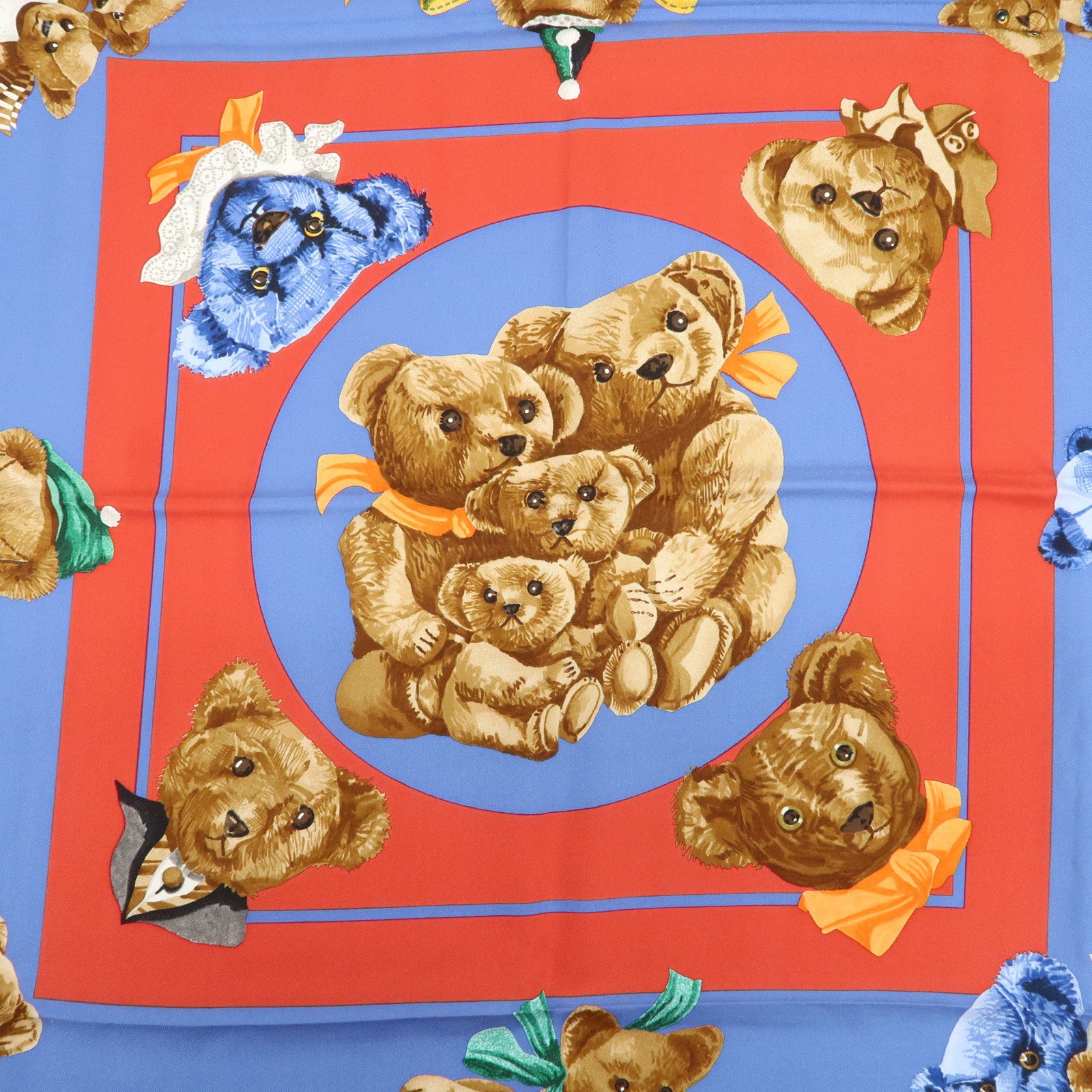 HERMES Carre 90 Silk 100% Scarf Confidents des Coeurs Red Blue