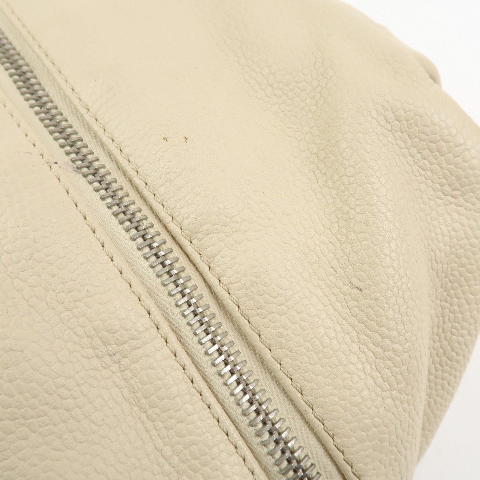 CHANEL Punching COCO Mark Caviarskin Hand Bag Beige