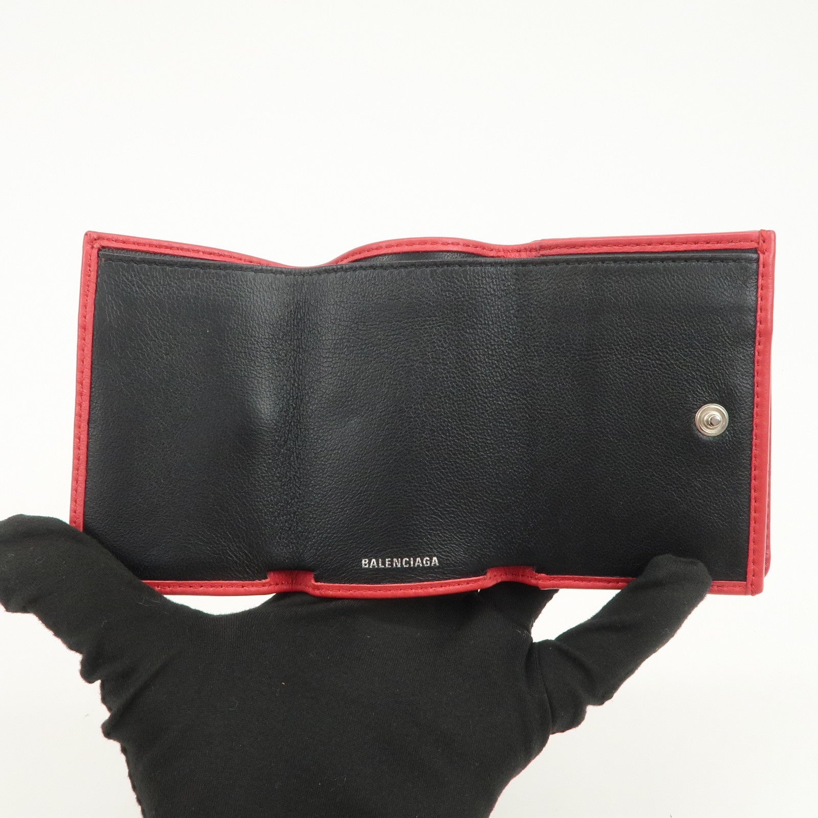 BALENCIAGA CASH Leather Mini Tri-fold Compact Wallet Red 593813