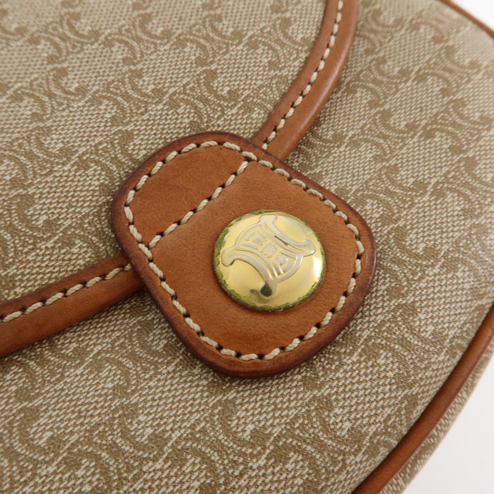 CELINE Macadam PVC Leather Shoulder Bag Crossbody Bag Beige Brown