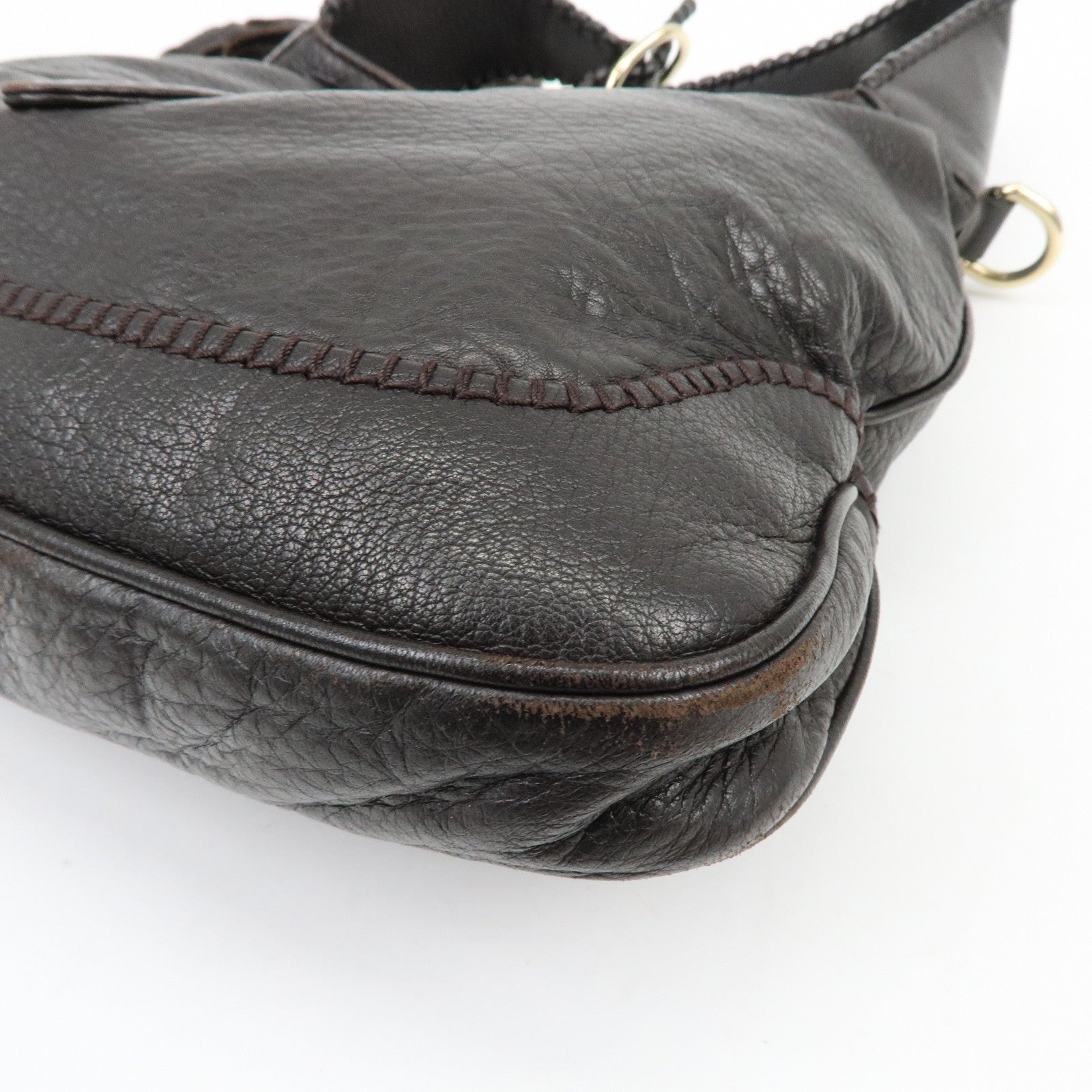GUCCI New Jackie Leather 2Way Bag Shoulder Bag Dark Brown 219725