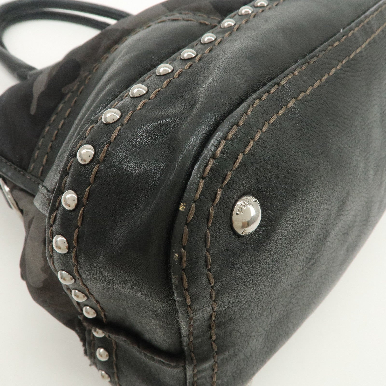 PRADA Nylon Leather 2Way Hand Shoulder Bag Black Camouflage BL0688