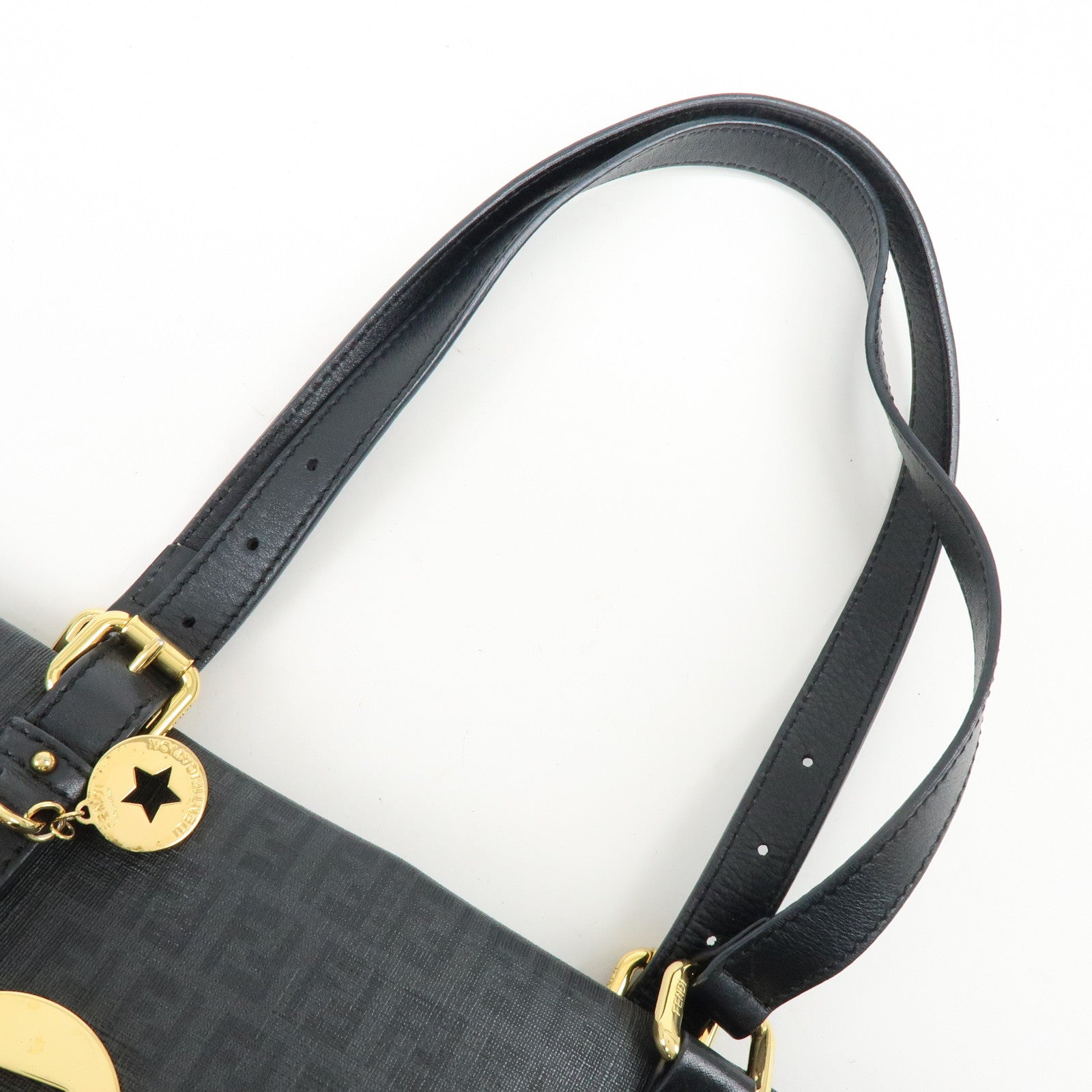 FENDI Zucchino PVC Leather Tote Bag Shoulder Bag Black Charm 8BH215