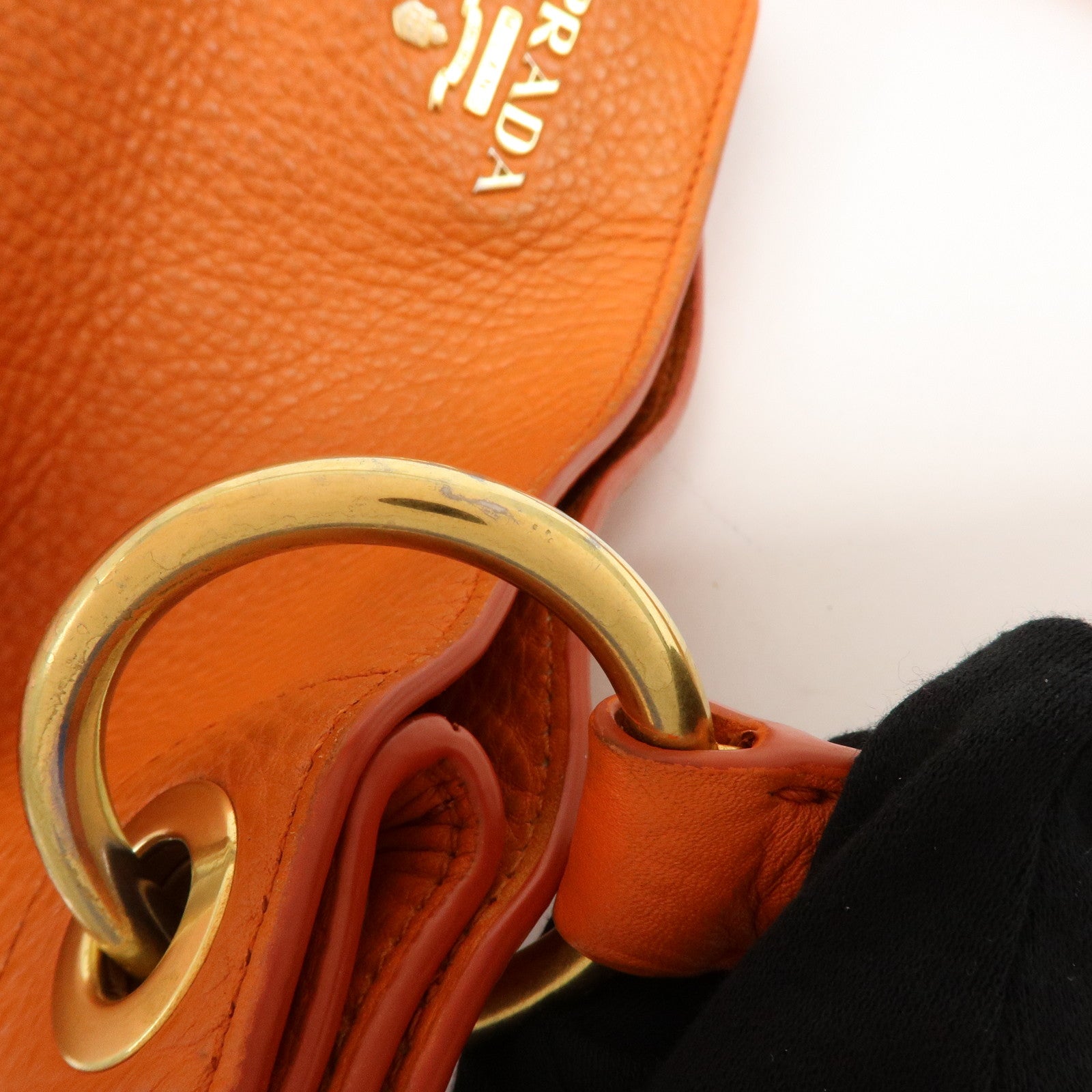 PRADA Logo Leather Shoulder Bag Tote Bag Hand Bag Orange BR4829