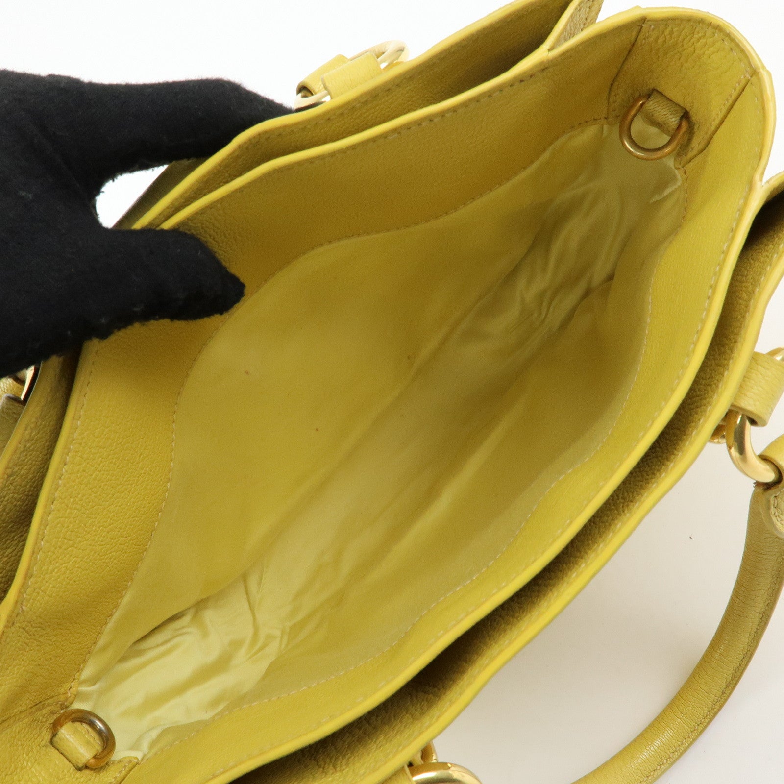 MIU MIU MADRAS Leather 2Way Bag Hand Bag Yellow RN0799