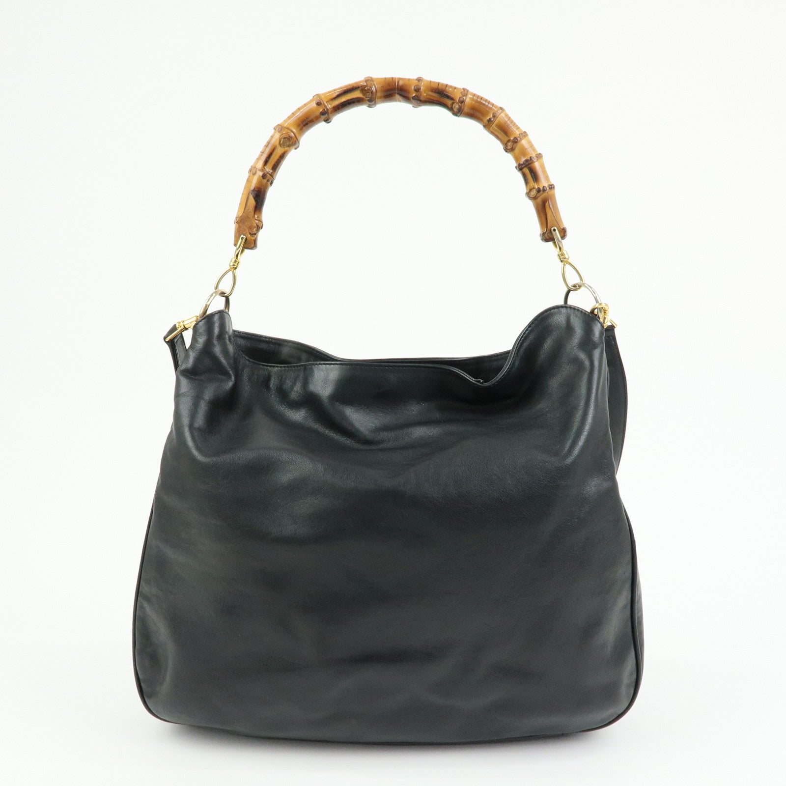 GUCCI Bamboo Leather 2Way Bag Hand Bag Shoulder Bag Black 001・1781