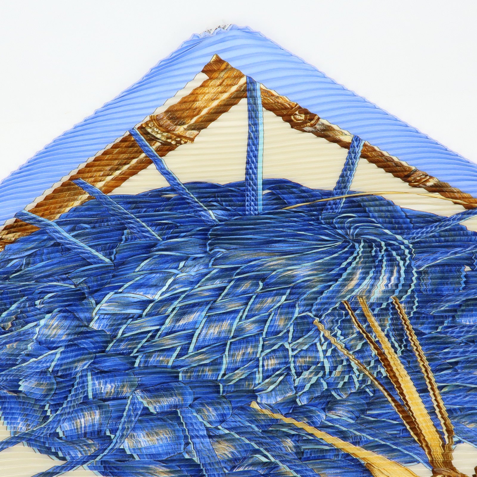 HERMES Pleated Carre 90 Silk 100% Scarf Jardin Creole Light Blue