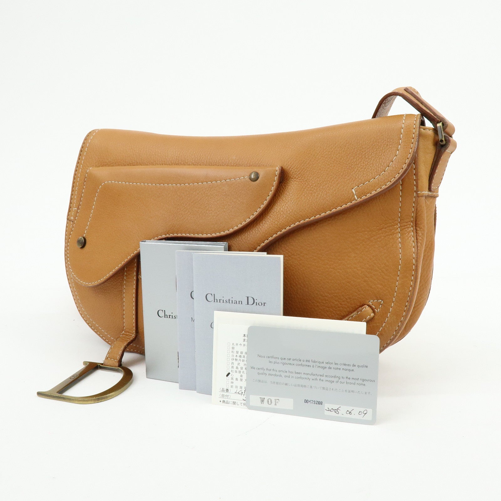 Christian Dior Saddle Leather Shoulder Bag Hand Bag Light Brown