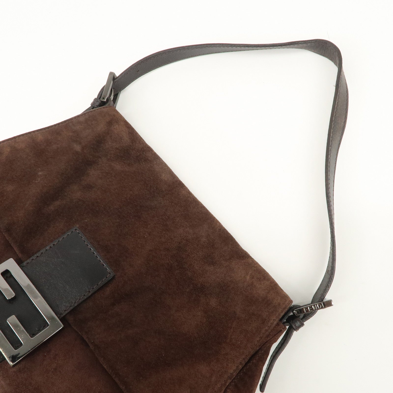 FENDI Mamma Baguette Suede Shoulder Bag Dark Brown 8BR001 Used