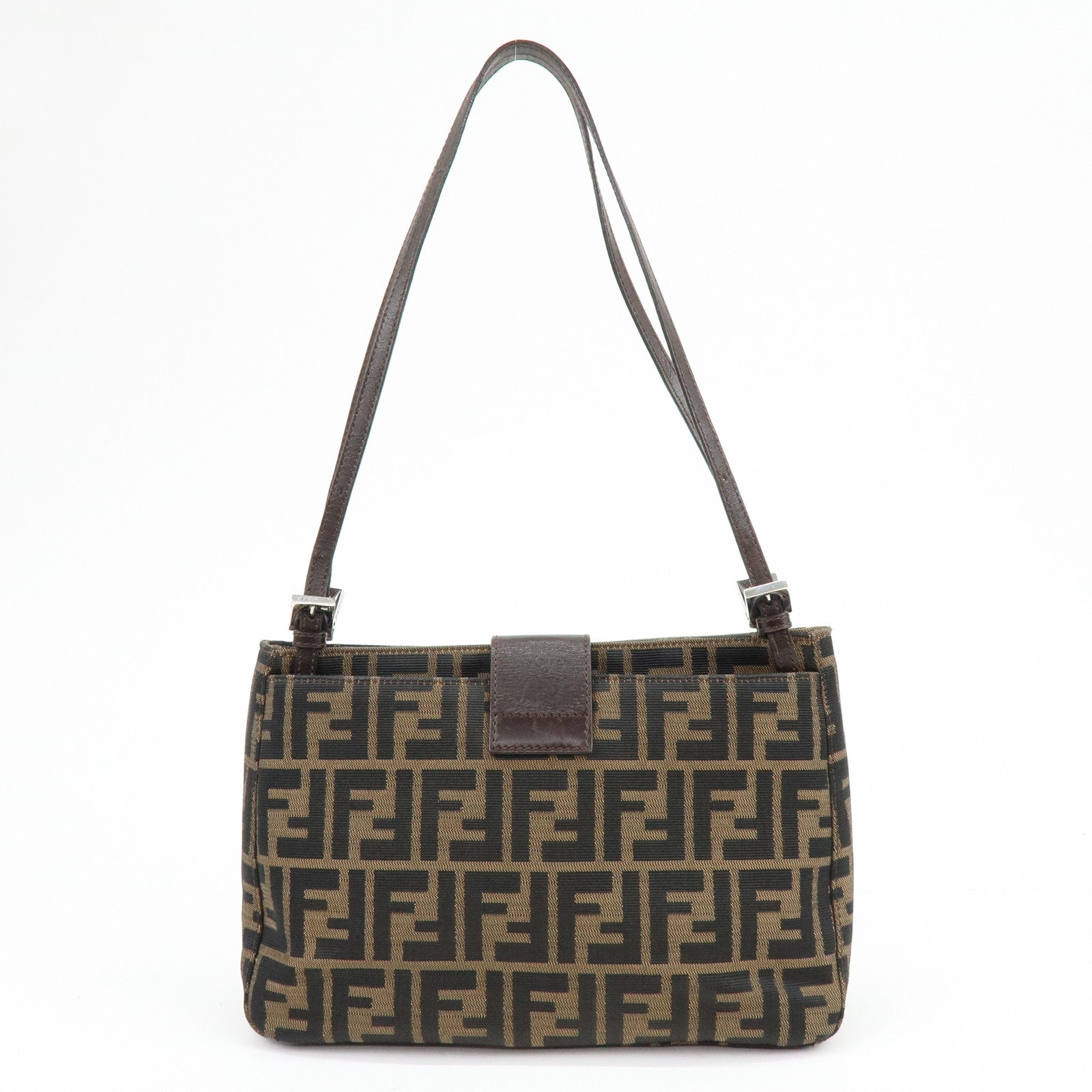FENDI Zucca Canvas Leather Shoulder Bag Hand Bag Brown 26728