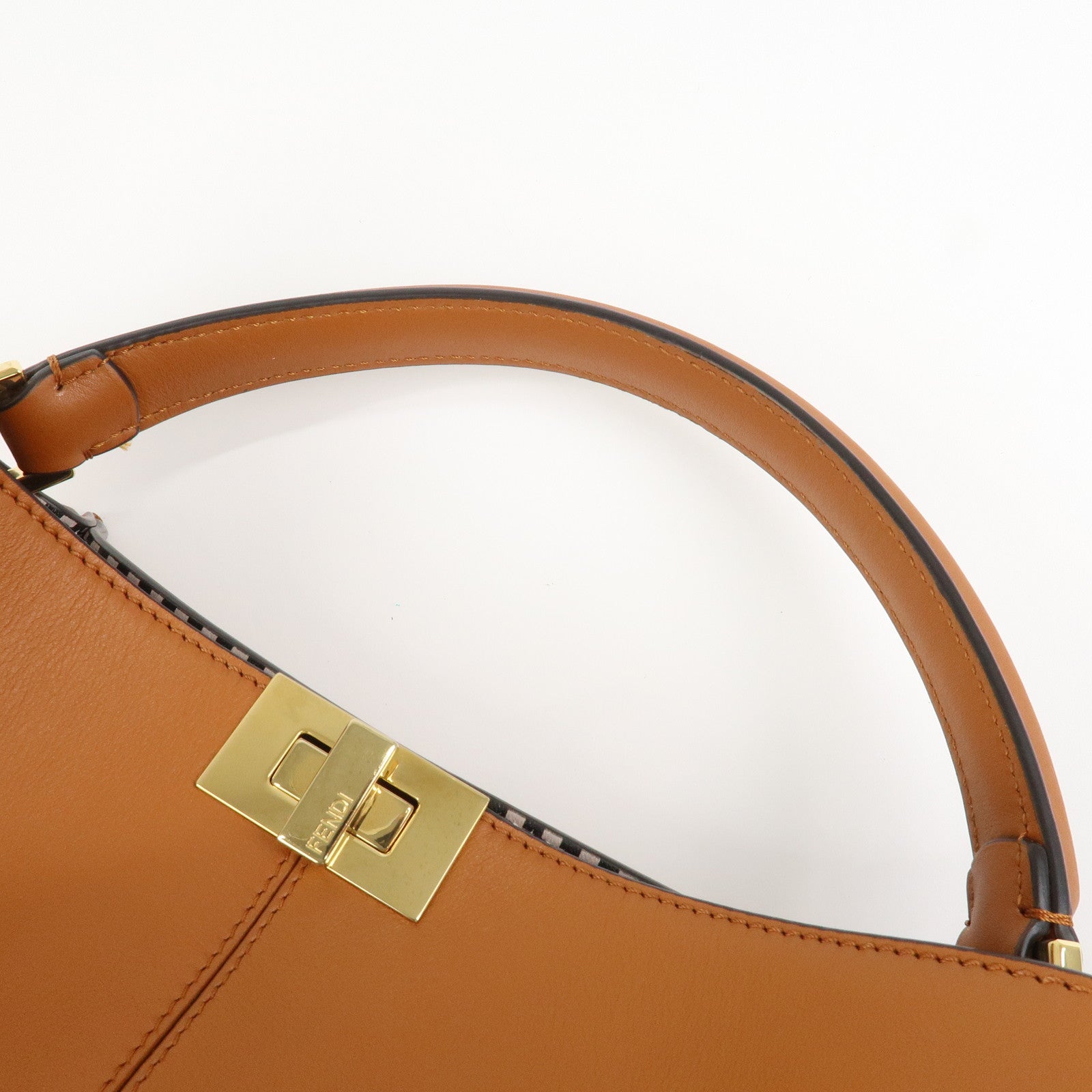 FENDI Peekaboo X Lite Leather 2Way Bag Shoulder Bag Brown 8BN310