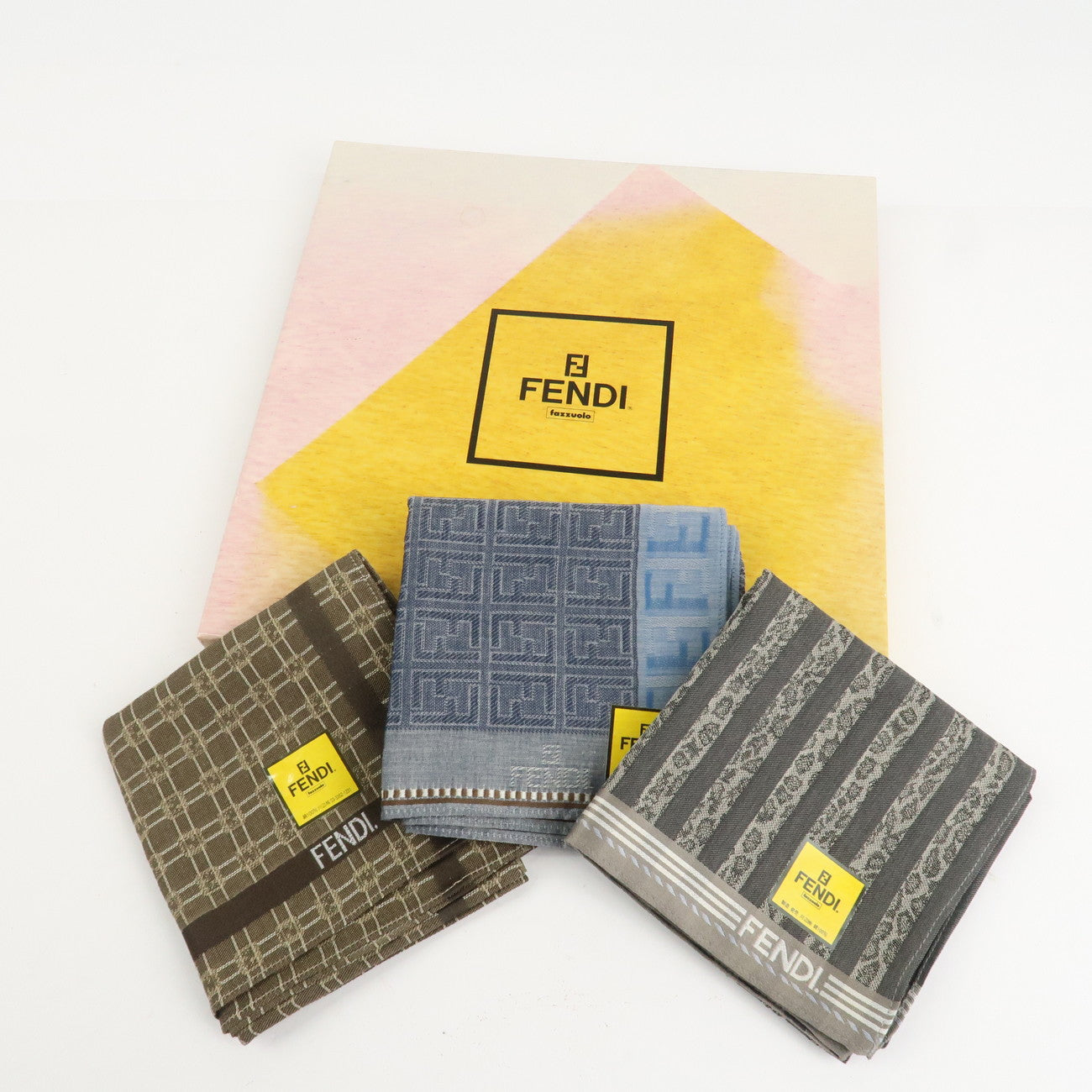 FENDI Set of 5 Cotton 100% Handkerchief Brown Black Navy Used