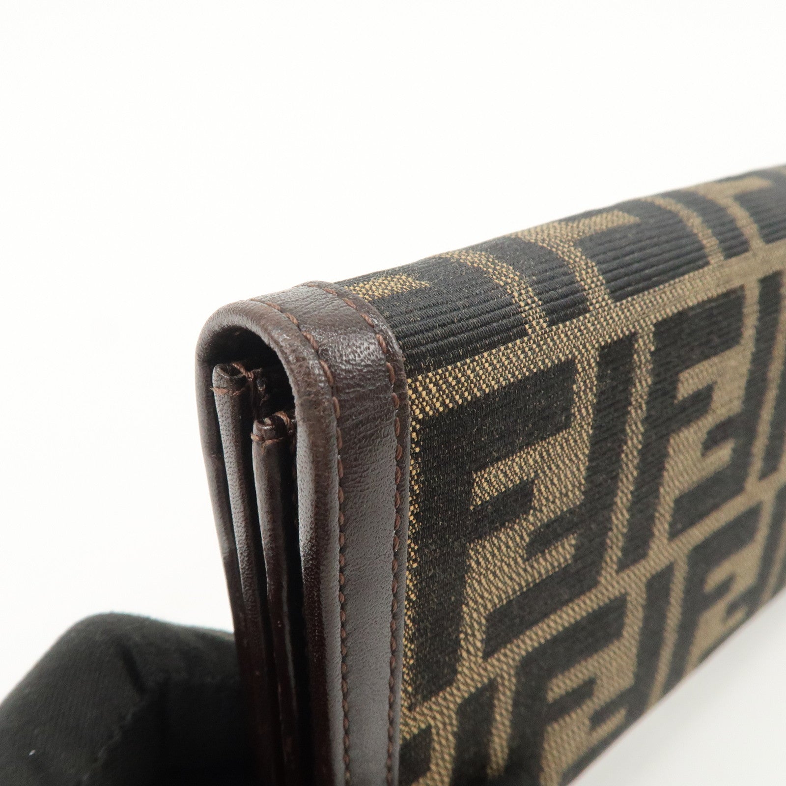 FENDI Zucca Canvas Leather Flap Long Wallet Brown 31084