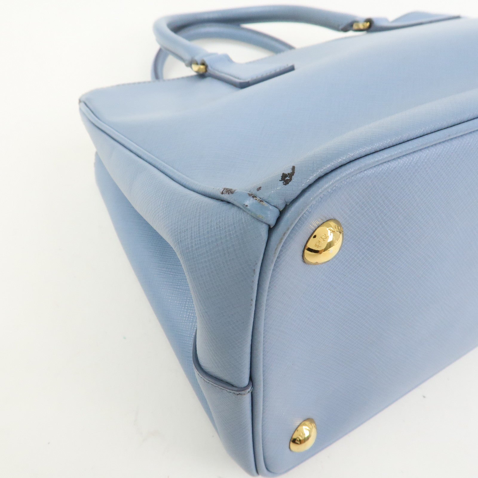 PRADA Triangle Logo Galleria 2Way Bag Shoulder Bag Light Blue BN2863