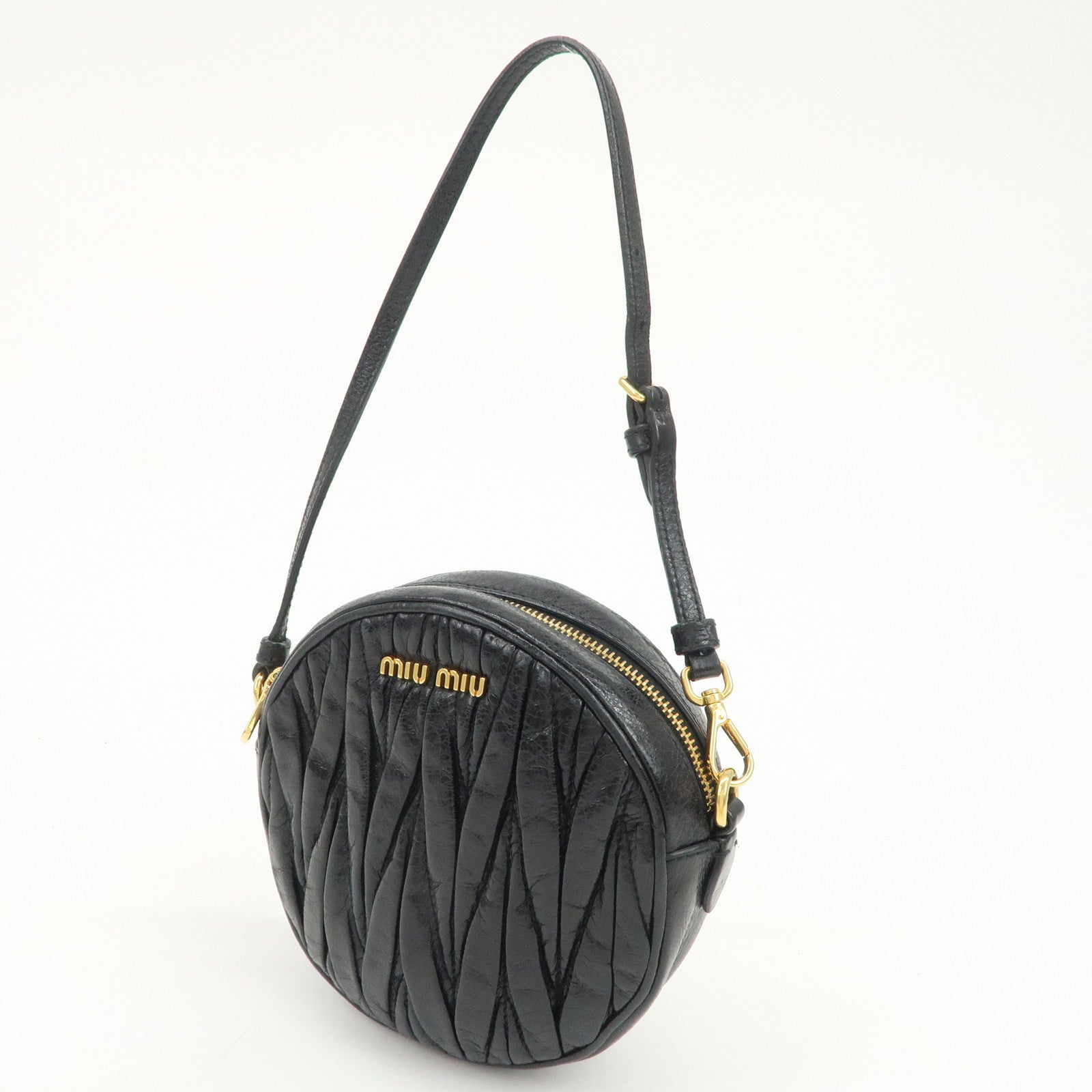 MIU MIU Logo Matelasse Leather Hand Bag Mini Bag Black