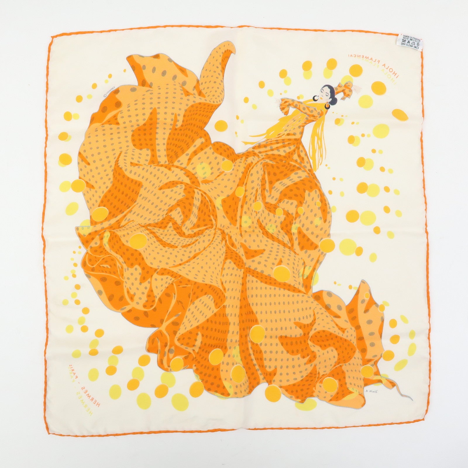 HERMES Carre 45 Silk 100% Scarf iHOLA FLAMENCA! Orange White