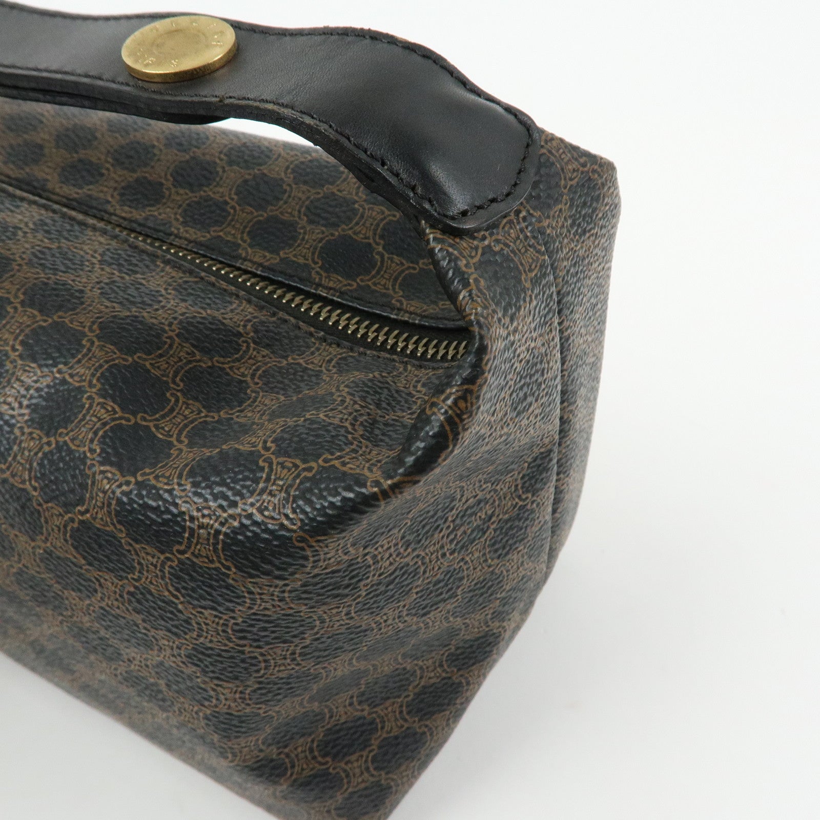 CELINE Macadam PVC Coated Canvas Leather Hand Bag Black Brown