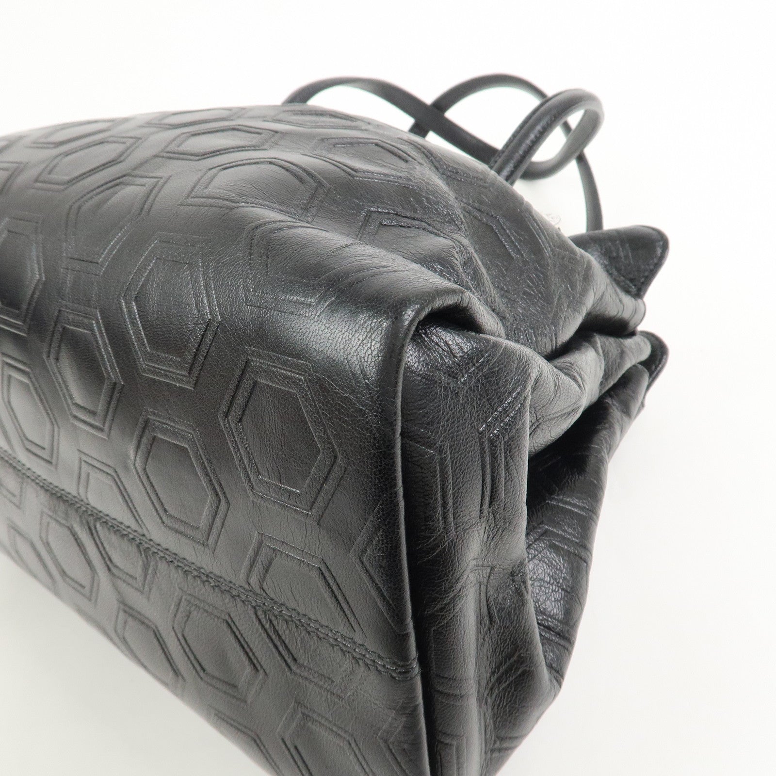 BVLGARI Twist Logo Leather Shoulder Bag Hand Bag Black