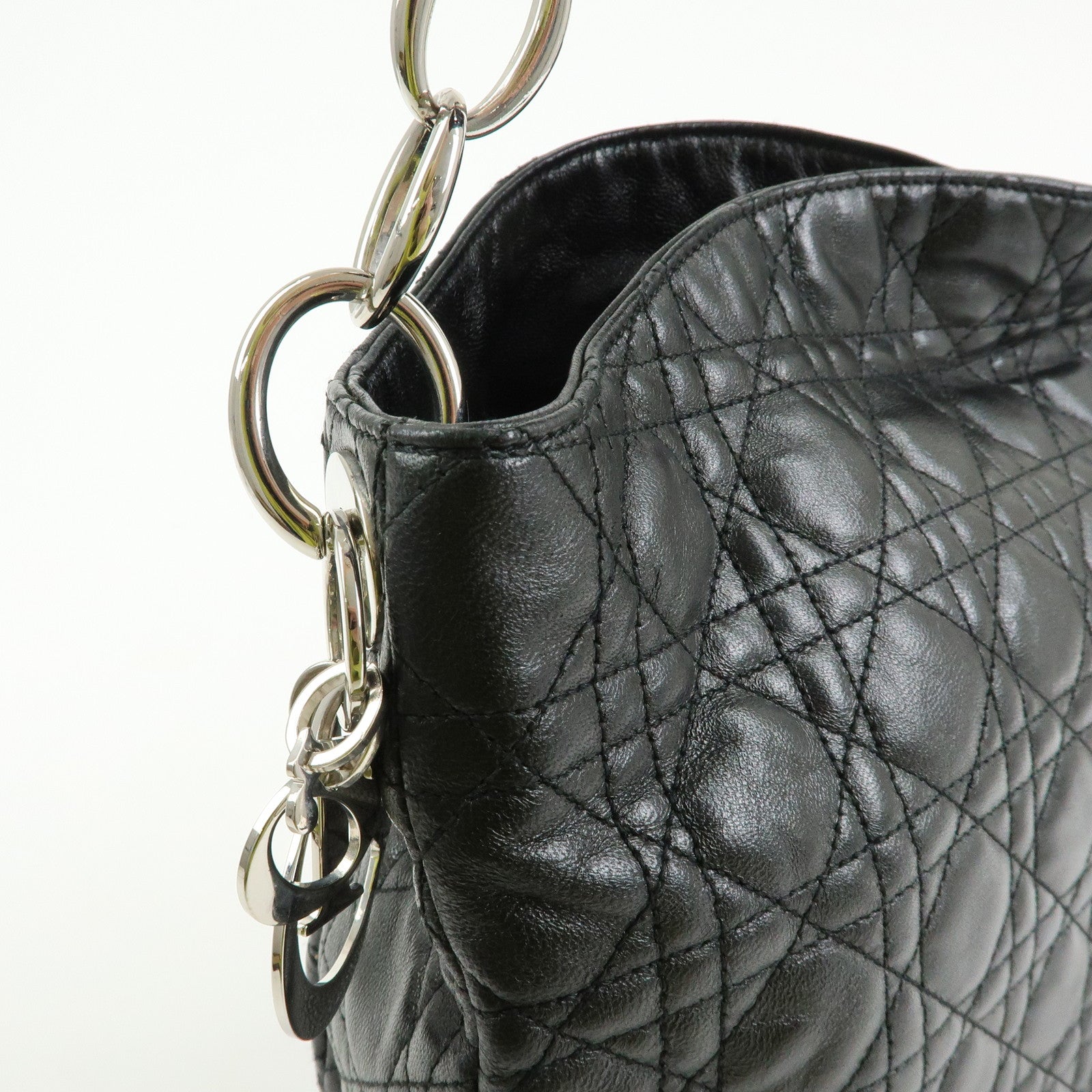 Christian Dior Cannage Lambskin Shoulder Bag Hand Bag Black