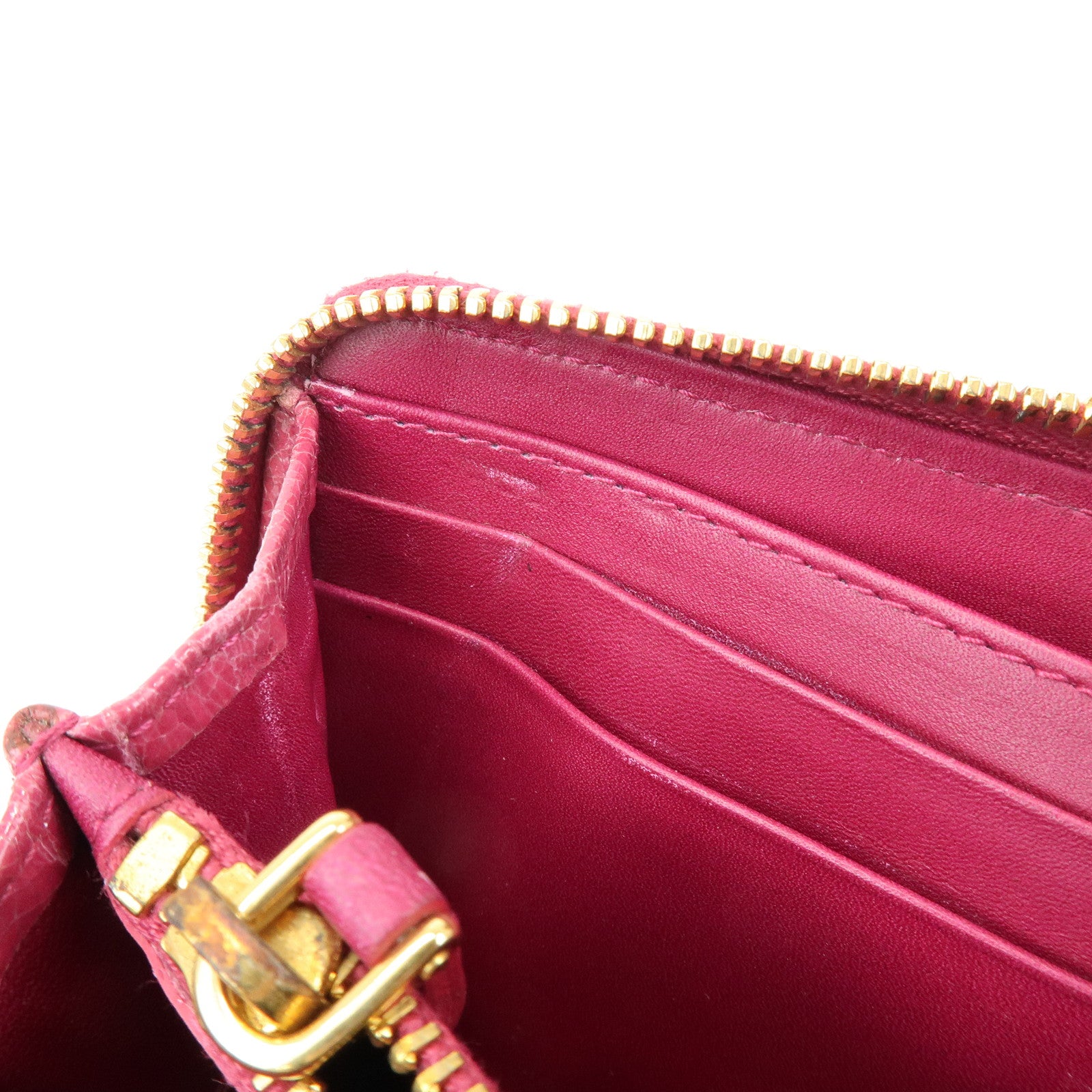 MIU MIU Logo Embossed Leather Zippy Long Wallet Pink Gold