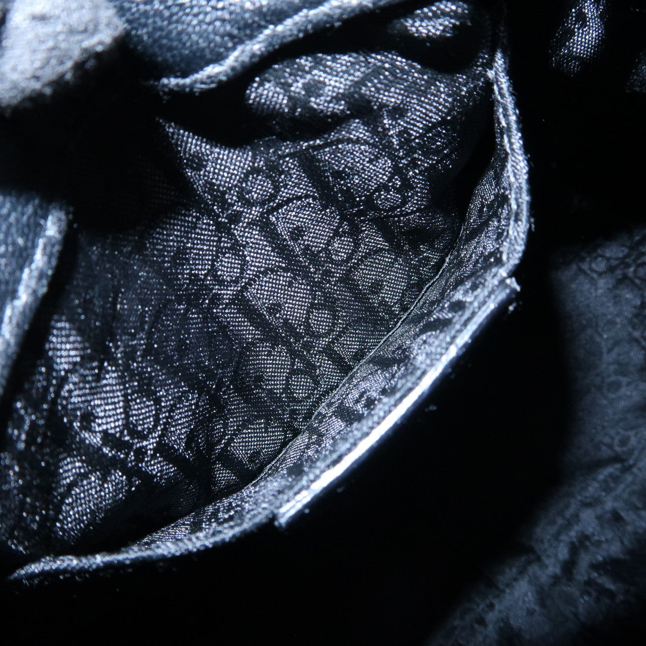 Christian Dior Unborn Carf Leather Drawstring Hand Bag Black Silver