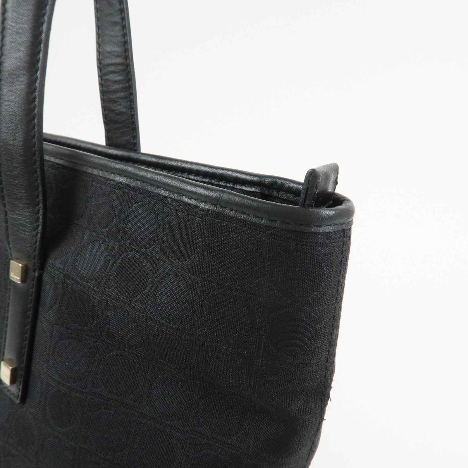 Ferragamo Gancini Canvas Leather Tote Bag Black AAU-21-2812