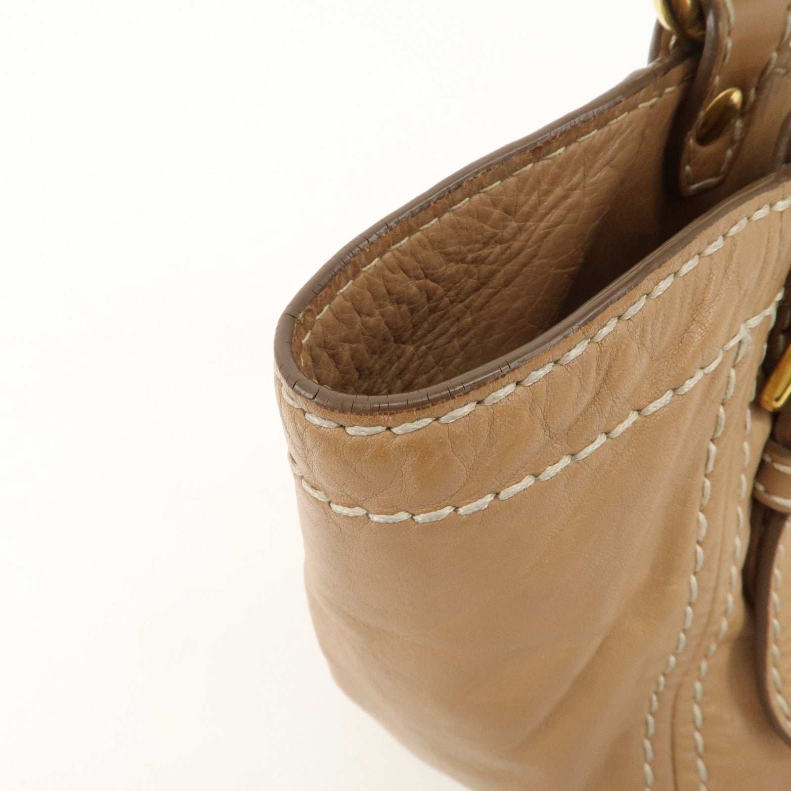 PRADA Leather Shoulder Bag Hand Bag Shoulder Bag Beige Gold BR4691 Used