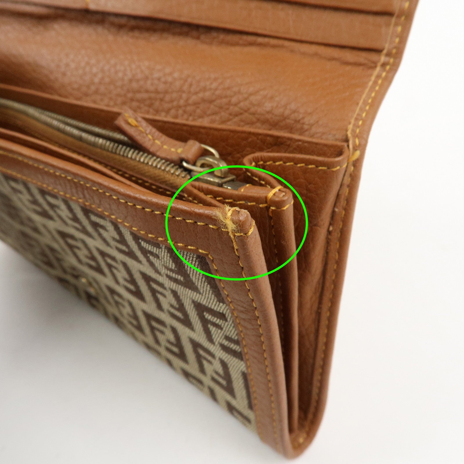 FENDI Zucchino Canvas Leather Bi-fold Long Wallet Brown 8M0000