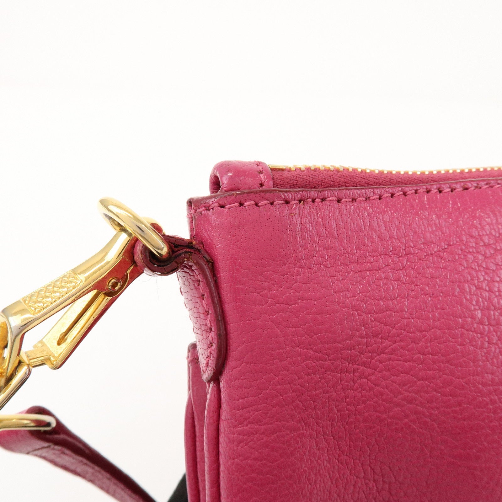 MIU MIU Logo Madras Leather Shoulder Bag Crossbody Bag Pink