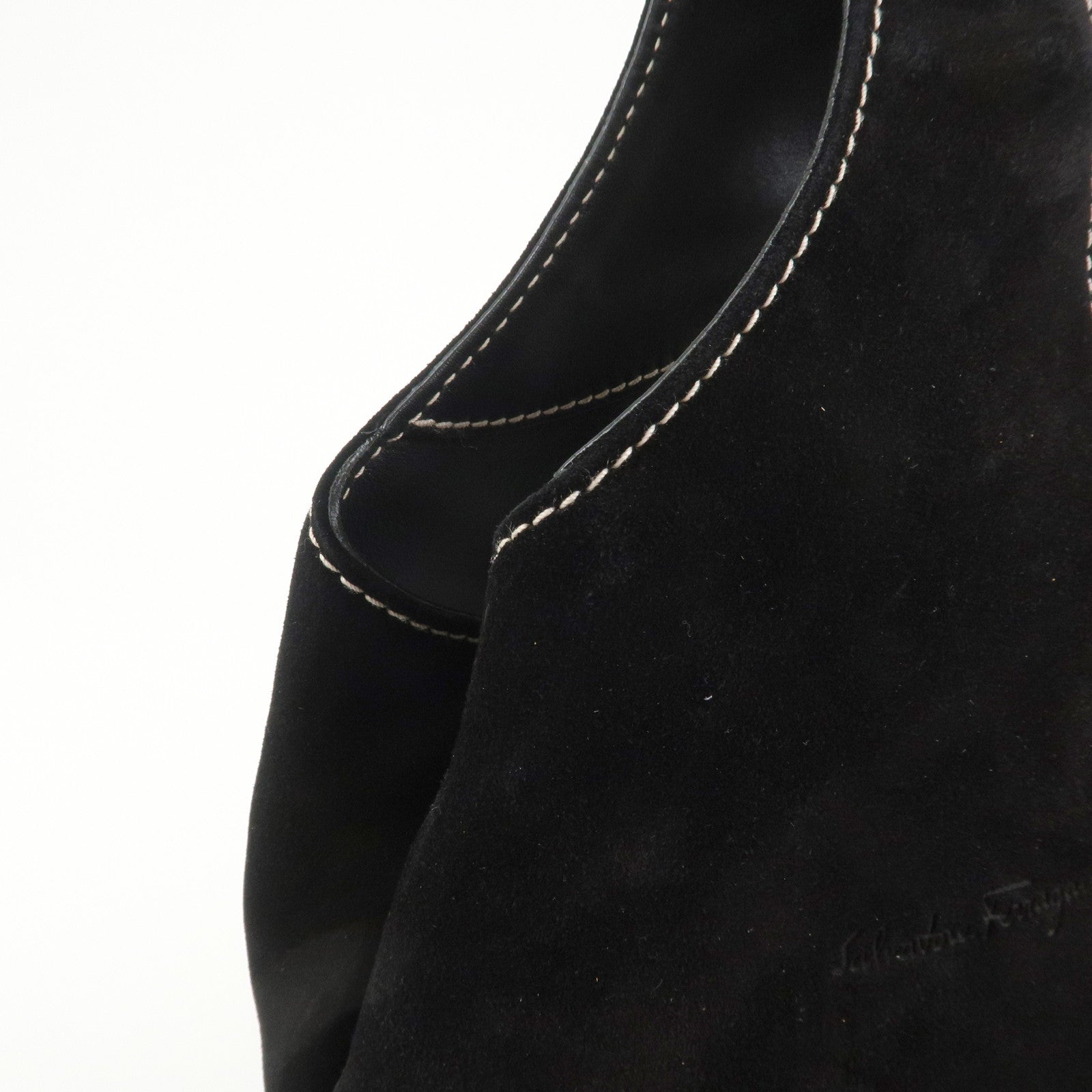 Ferragamo Suede Shoulder Bag Hand Bag Black White