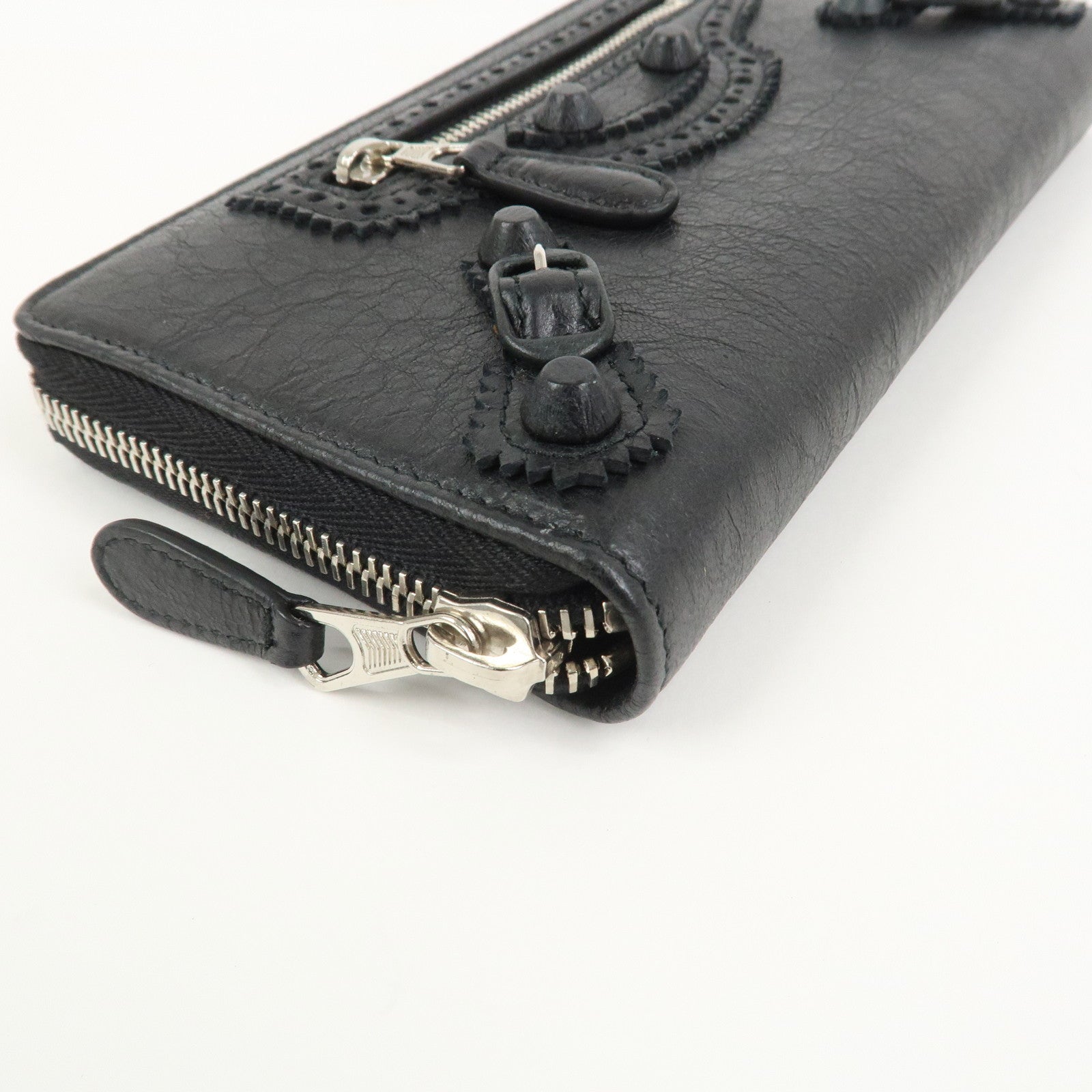 BALENCIAGA Giant Continental Leather Round Zippy Long Wallet Black