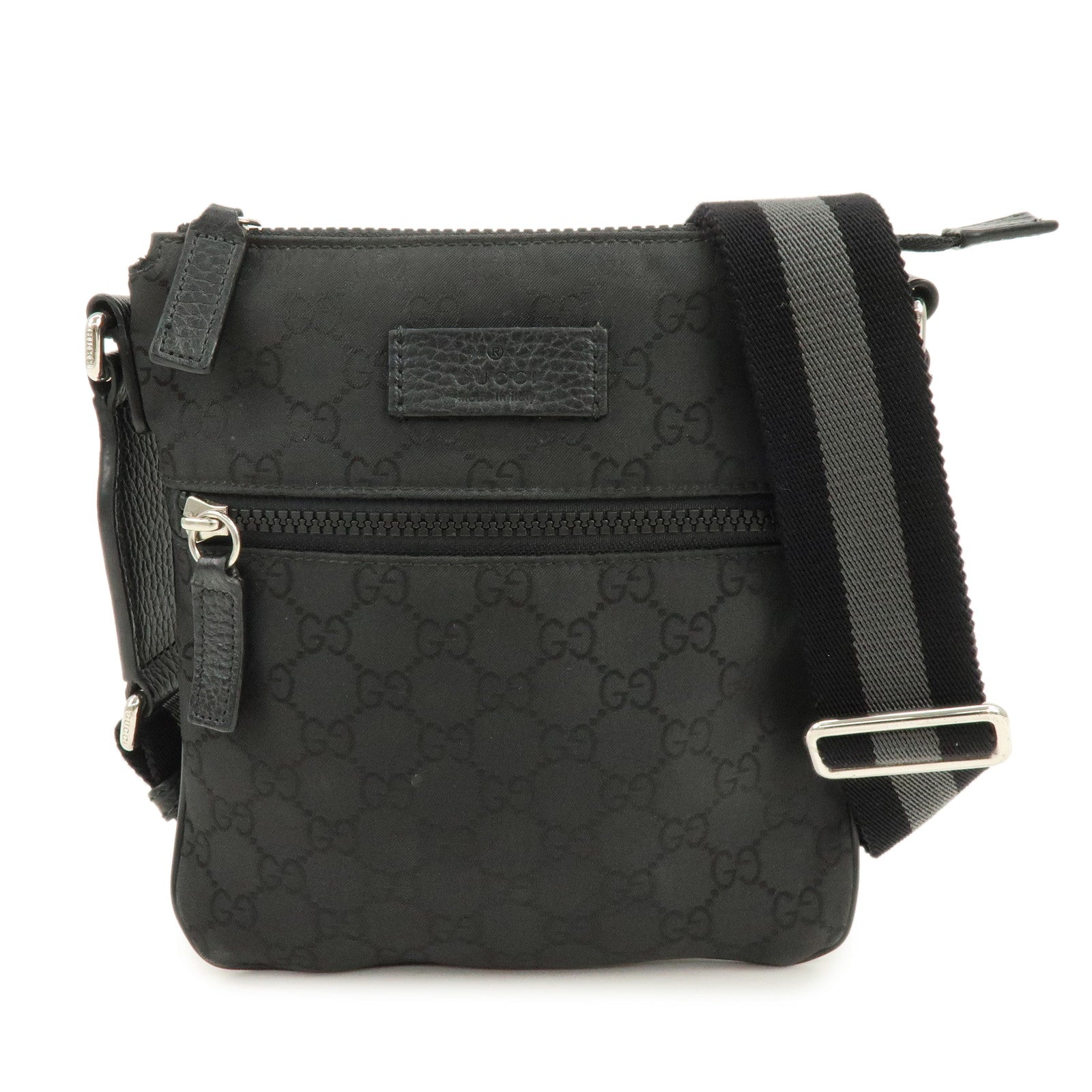 GUCCI GG Nylon Leather Shoulder Bag Crossbody Bag Black 449183
