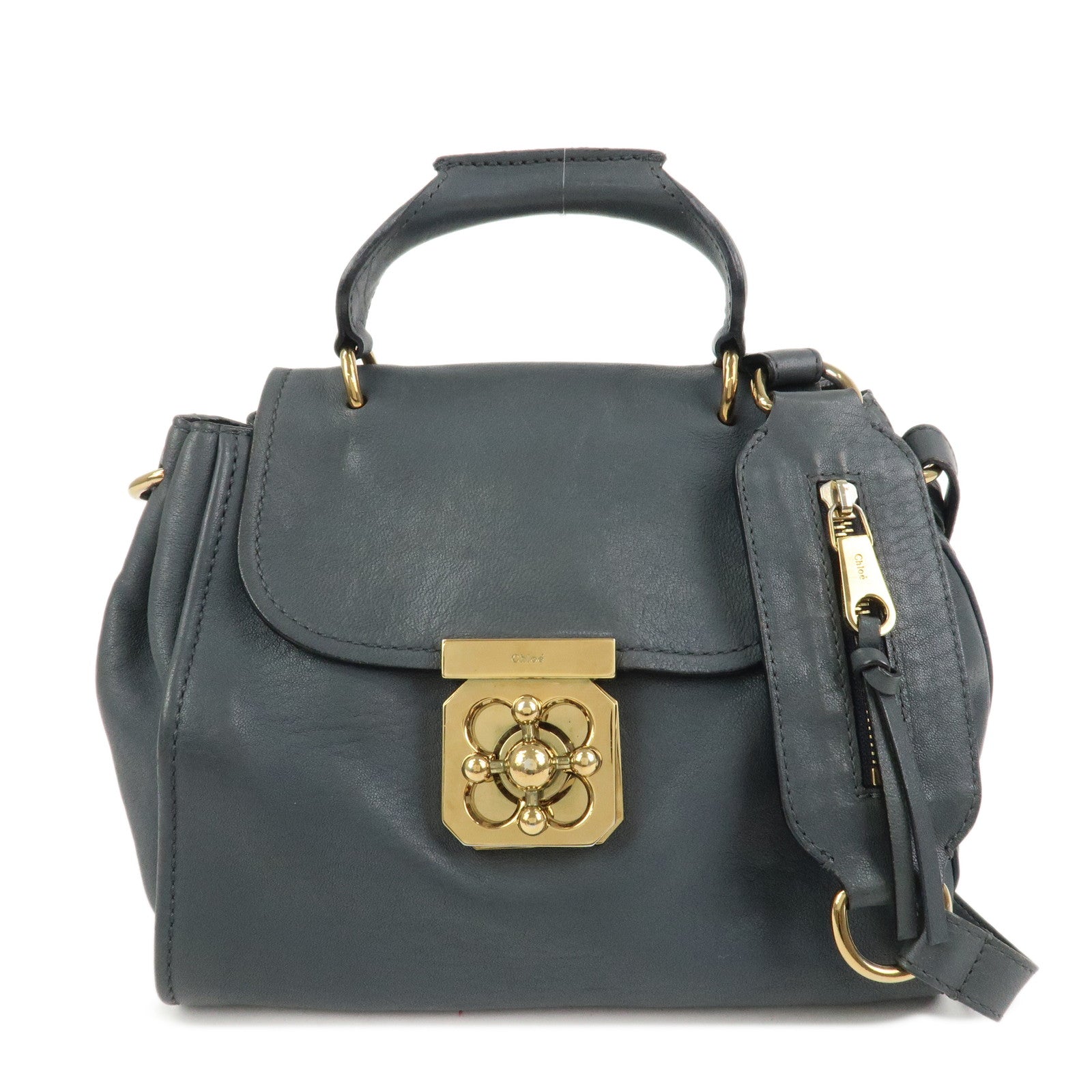Chloe Elsie Logo Leather 2Way Bag Shoulder Bag Hand Bag Gray