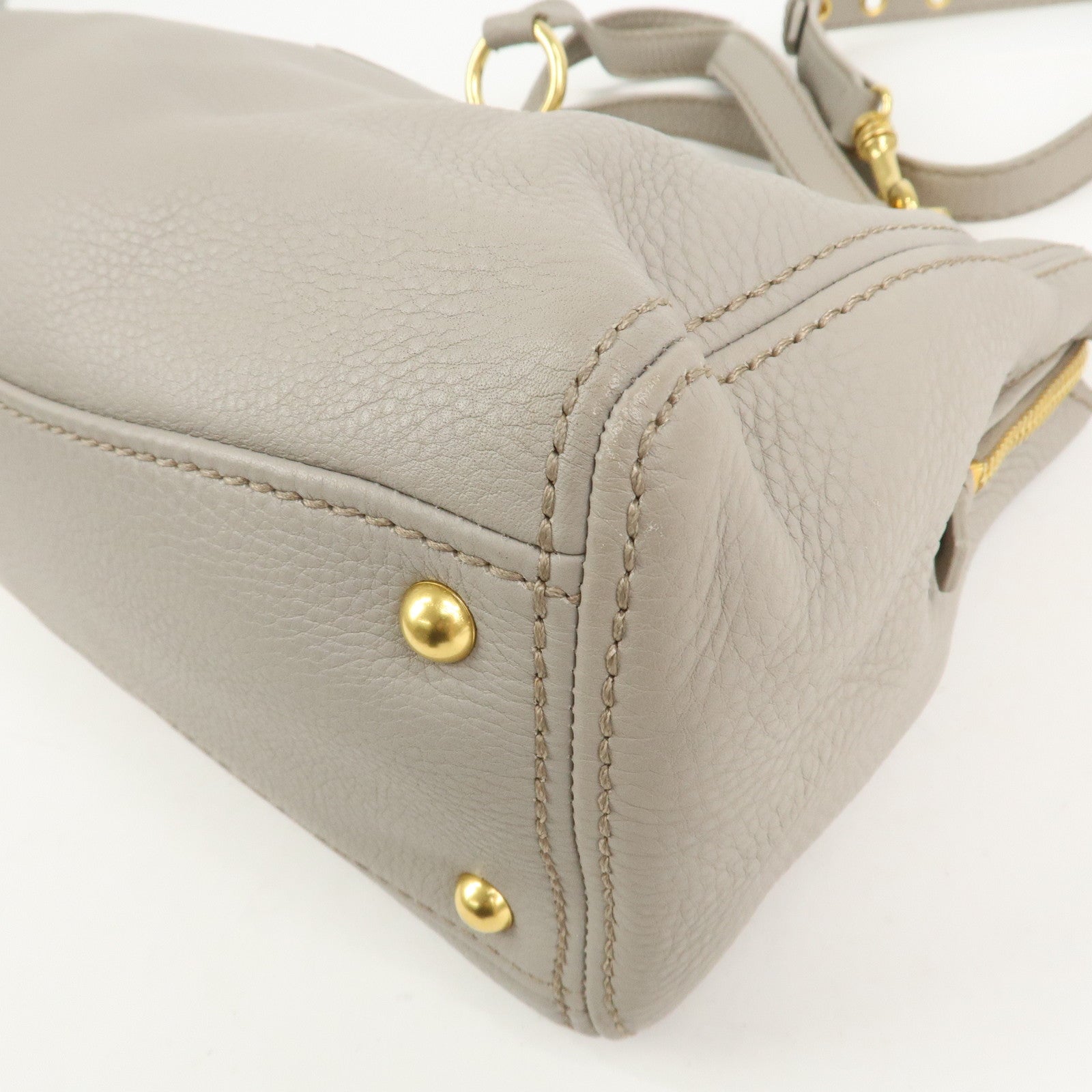 MIU MIU Logo Leather 2Way Bag Hand Bag Shoulder Bag Gray