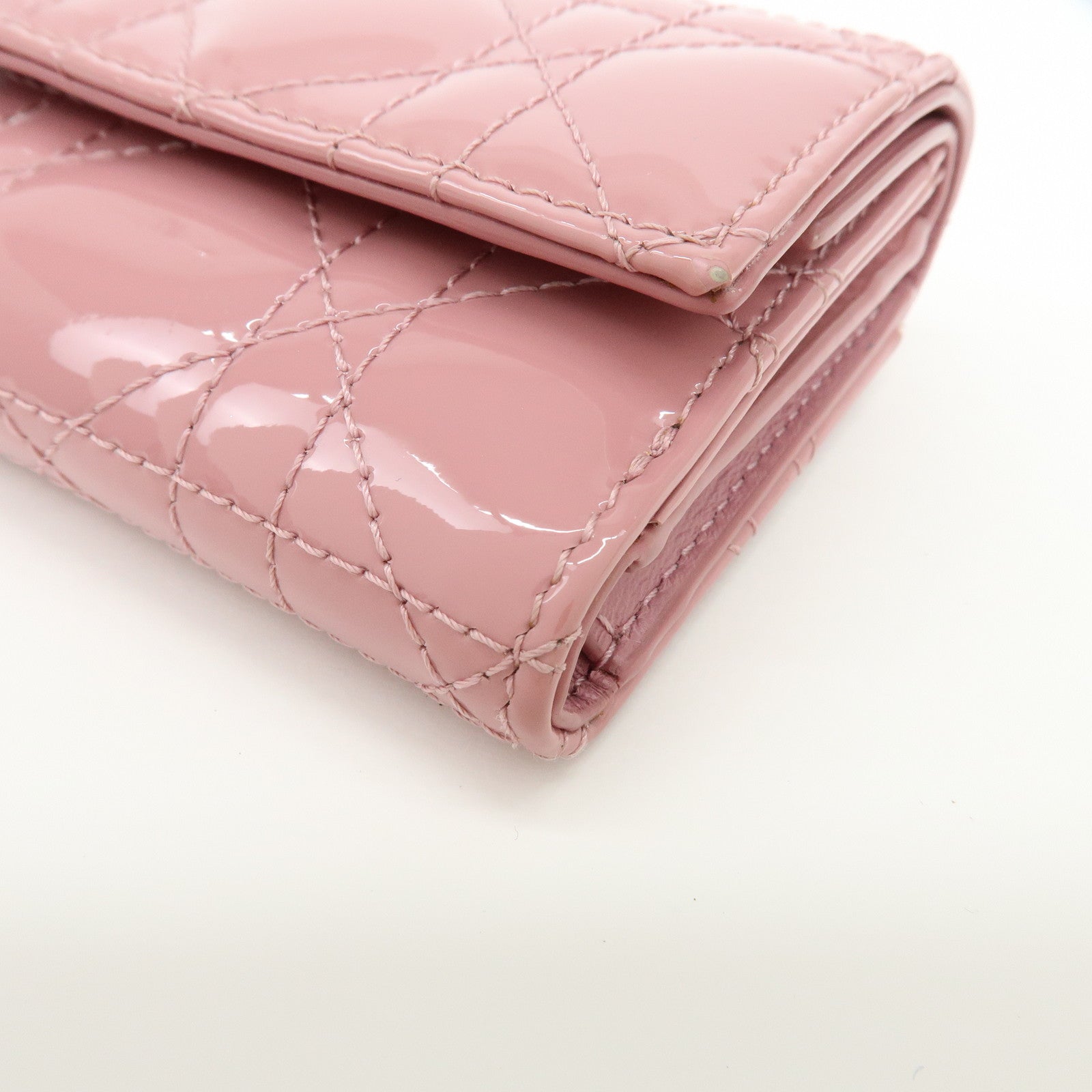 Christian Dior Cannage Patent Leather Bi-fold Compact Wallet Pink