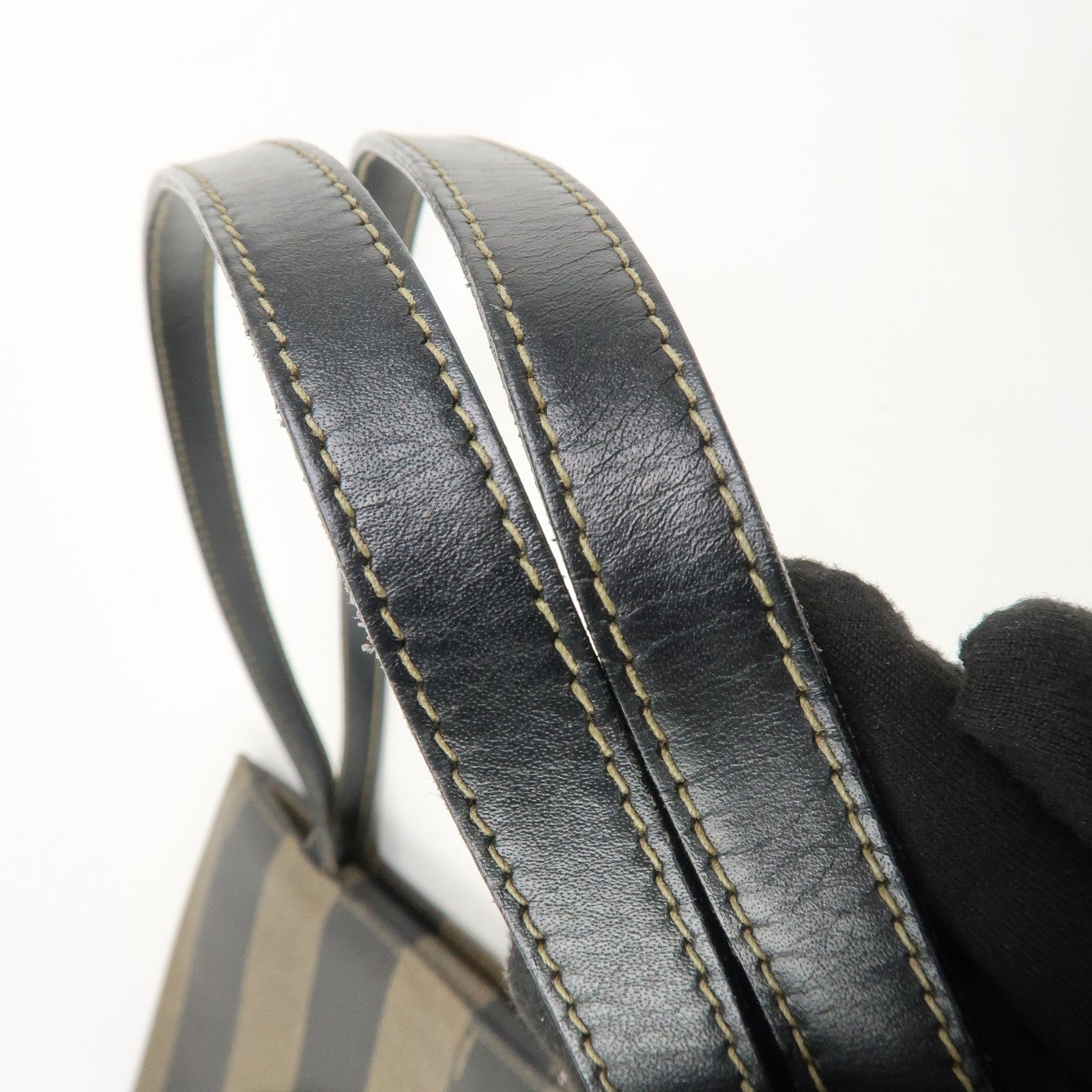 FENDI Pequin PVC Coating Canvas Leather Tote Bag Brown Black 259980