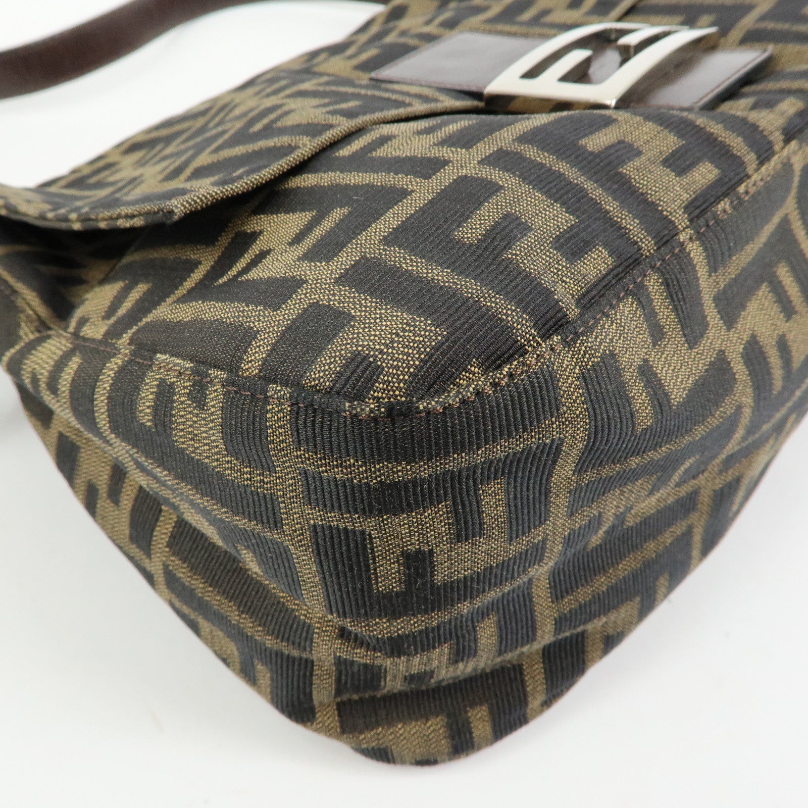 FENDI Mamma Baguette Zucca Canvas Leather Shoulder Bag Brown 26325