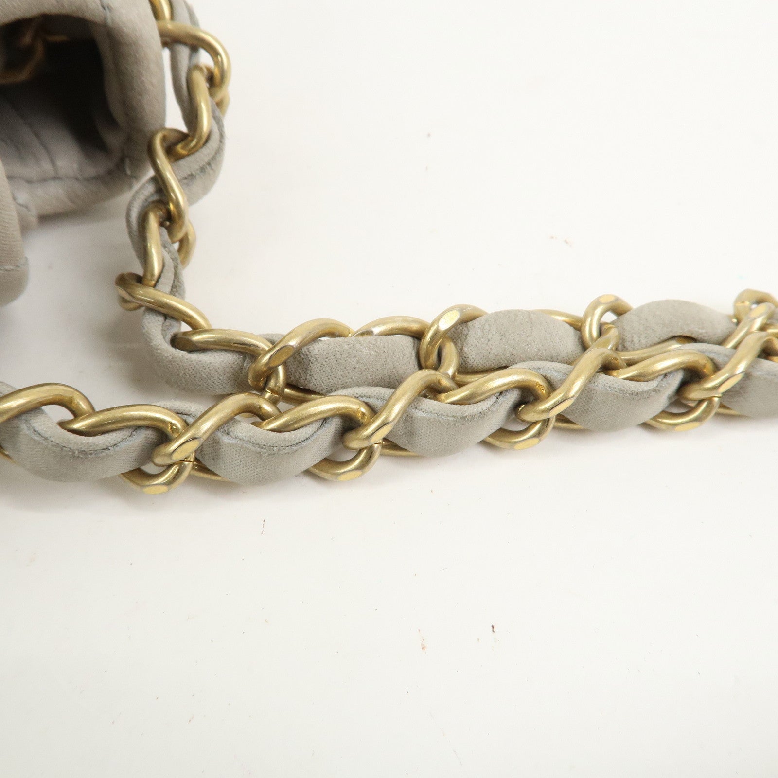 CHANEL Matelasse COCO Mark Shiny Lamb Skin Chain Shoulder Bag Gray