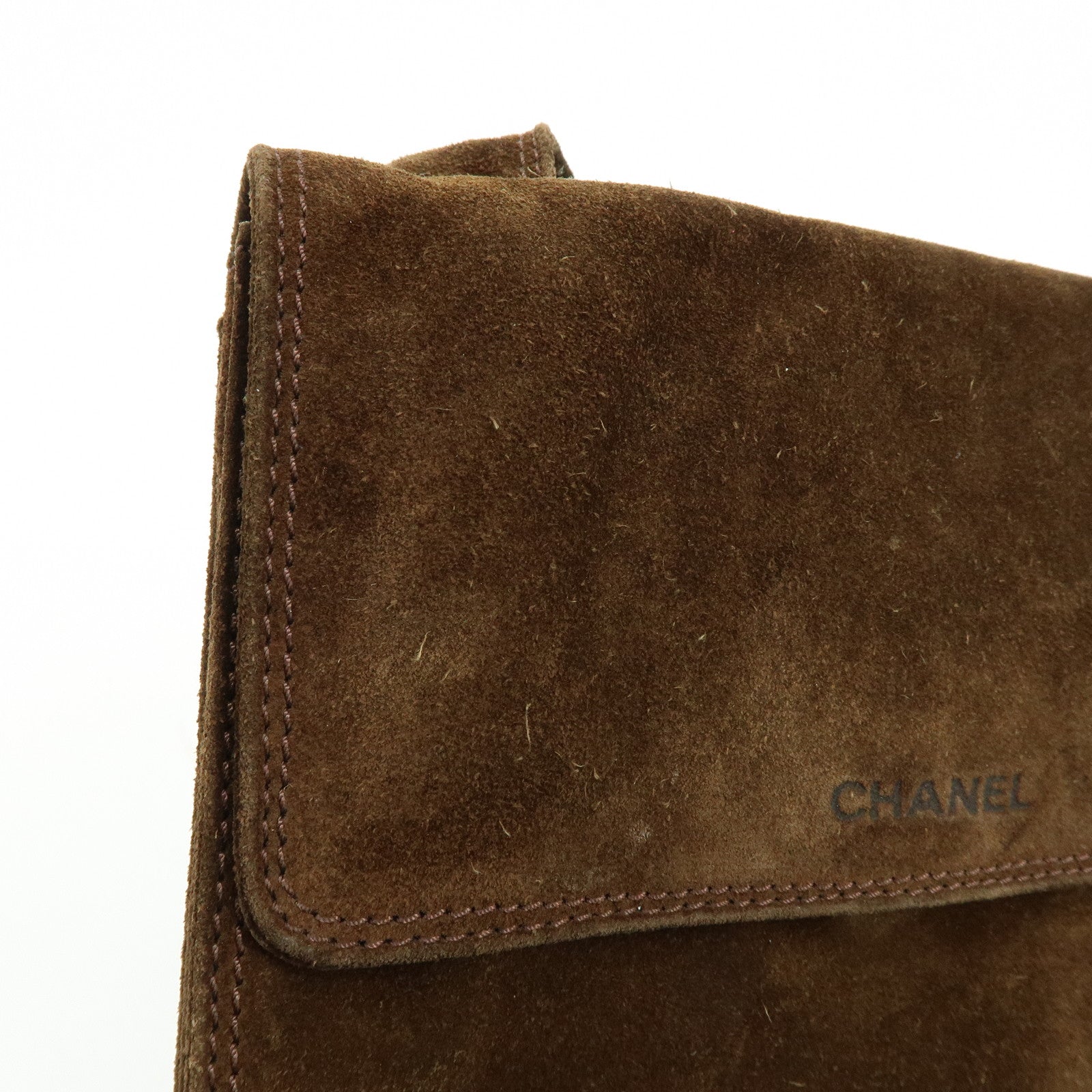 CHANEL Suede Shoulder Bag Crossbody Bag Brown