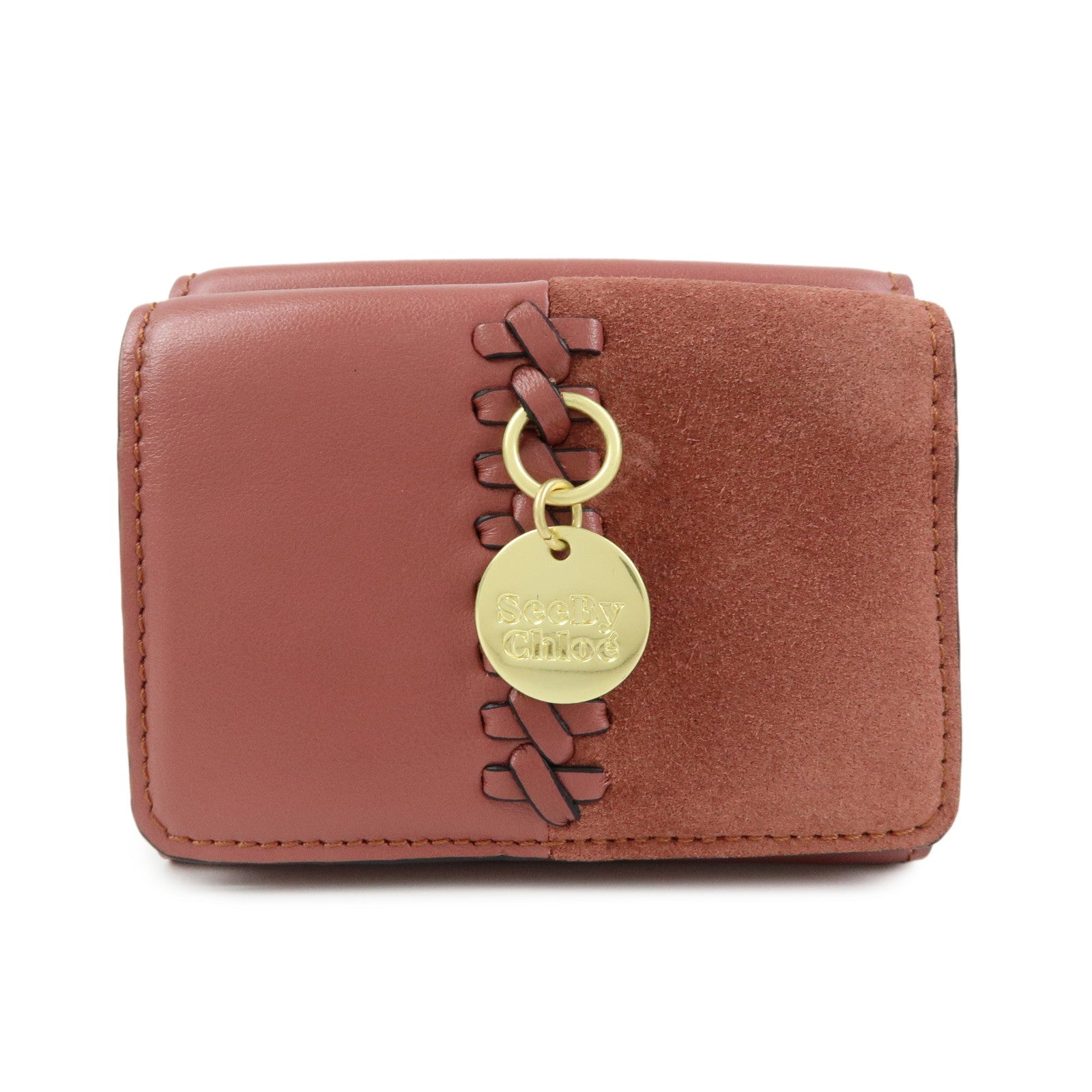 Chloe See By Chloe Leather Suede Compact Trifold Wallet Dusty Pink