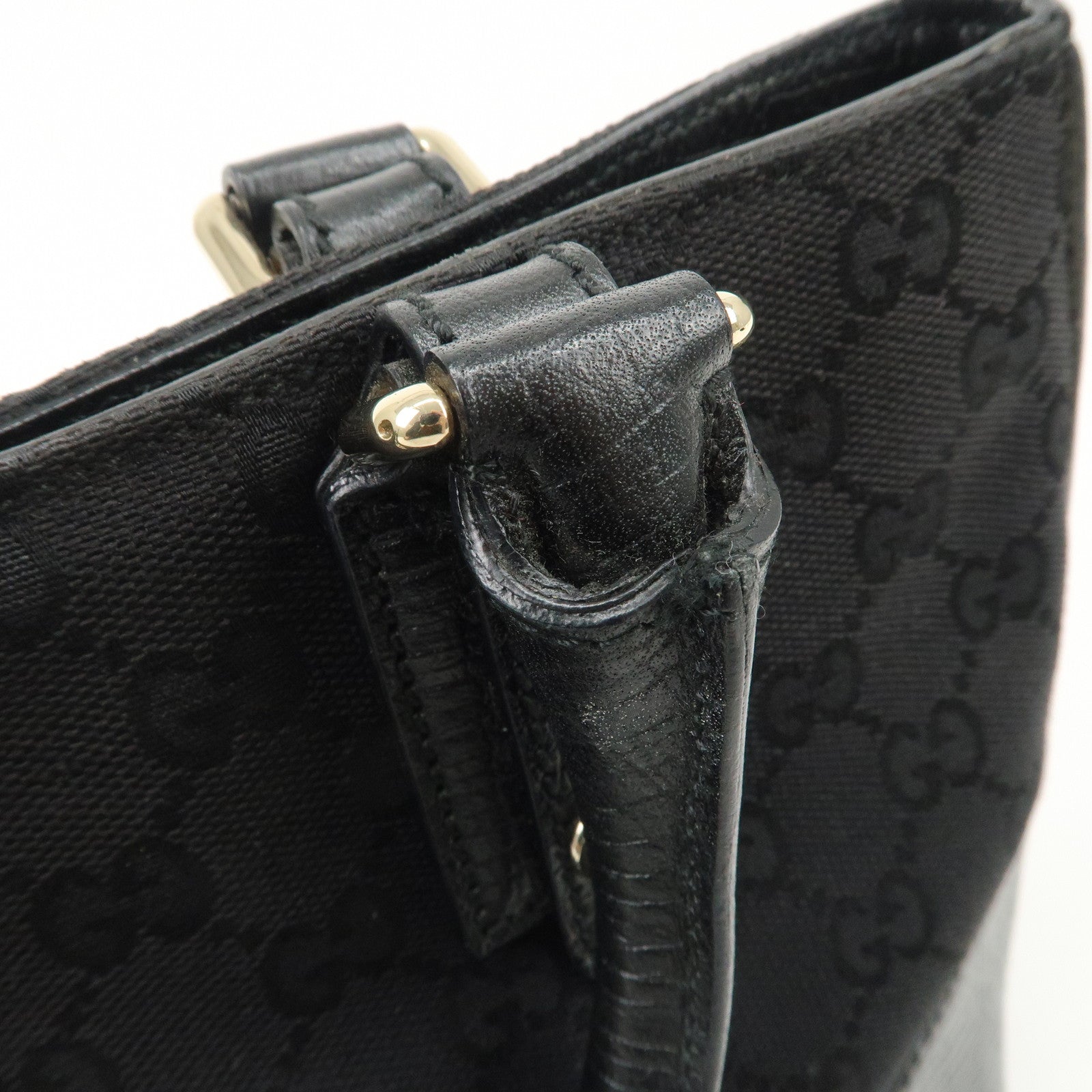 GUCCI Horsebit Sherry GG Canvas Leather Hand Bag Black 137475