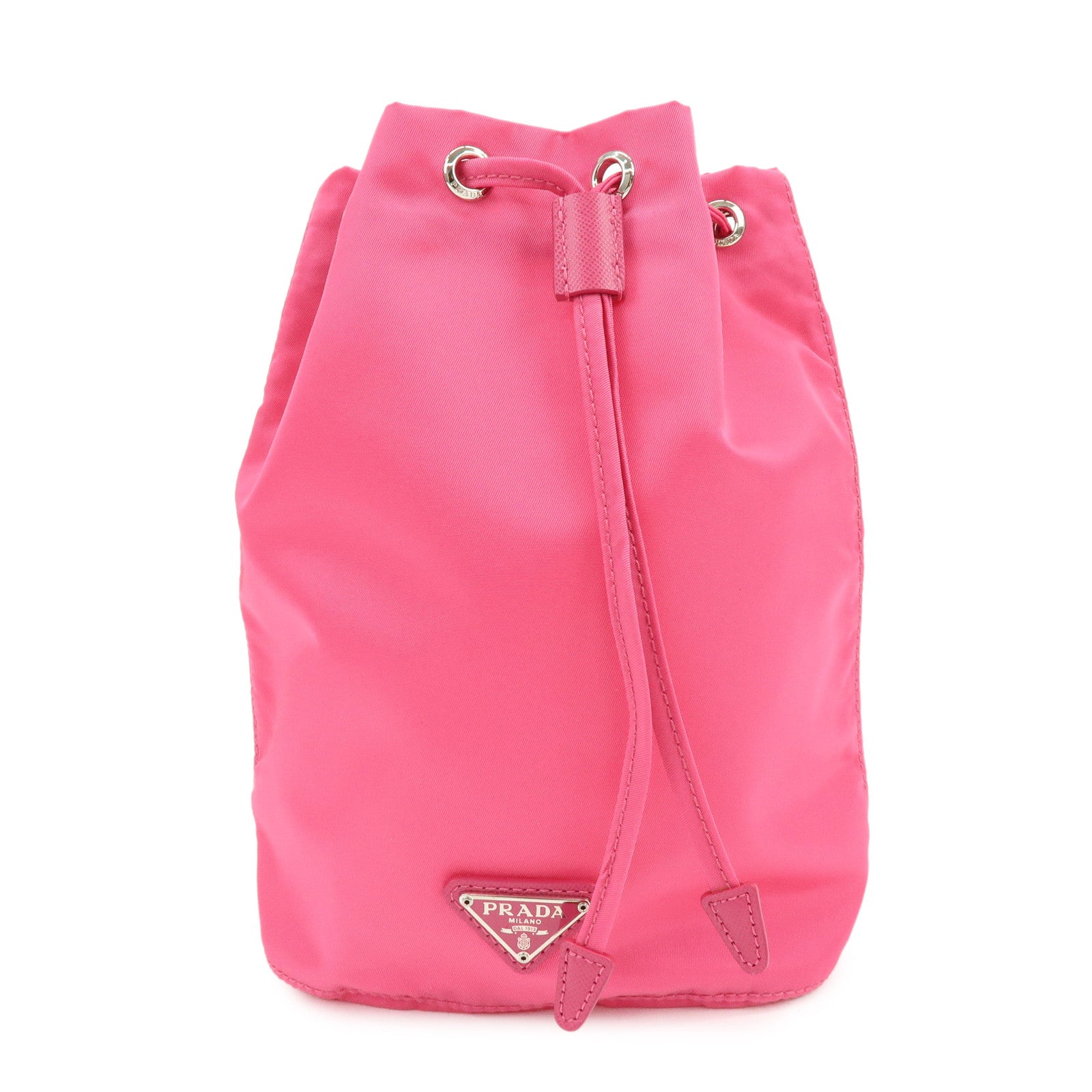PRADA Triangle Logo Nylon Leather Drawstring Pouch Pink 1N0369