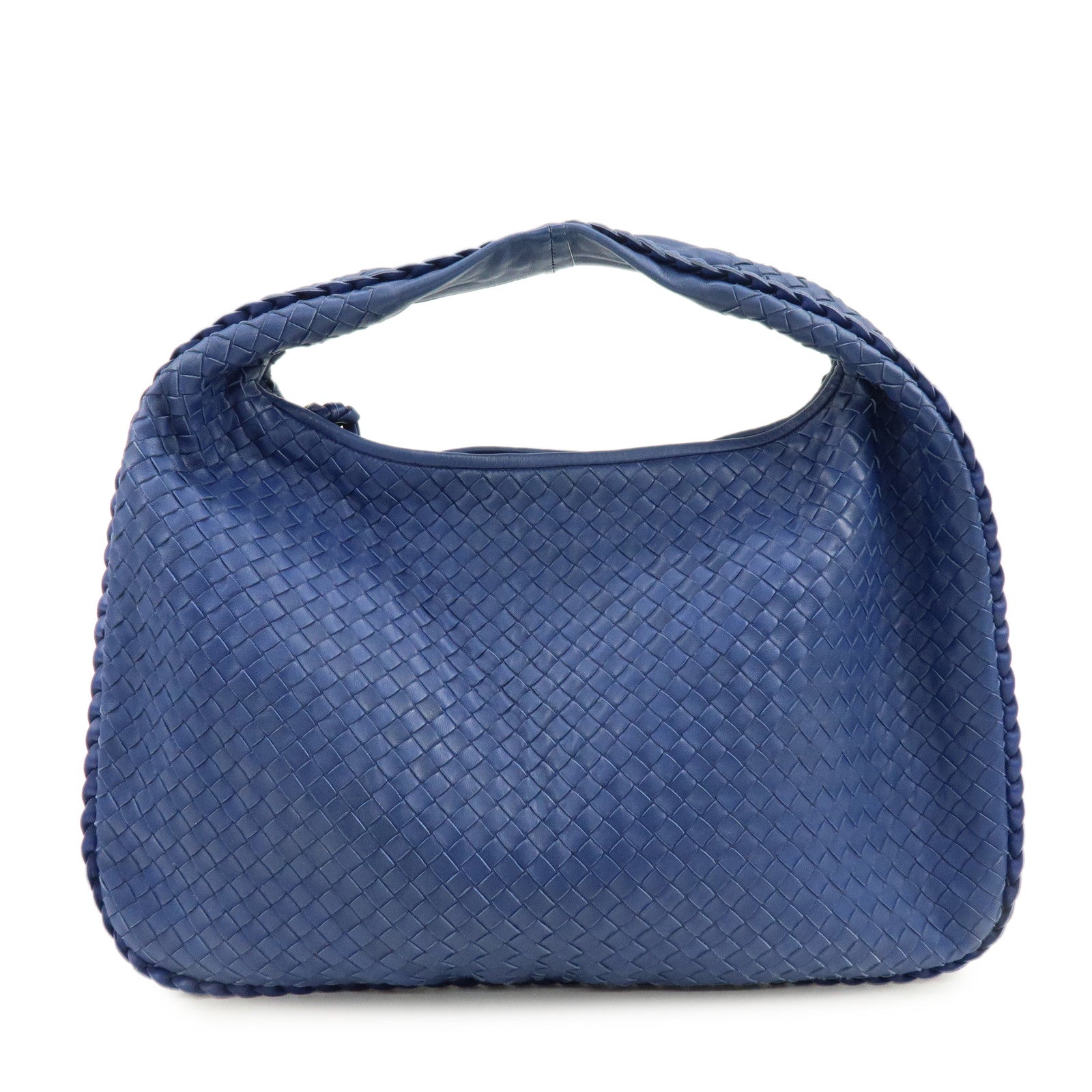 BOTTEGA VENETA Hobo Intrecciato Leather Shoulder Bag Blue 115654