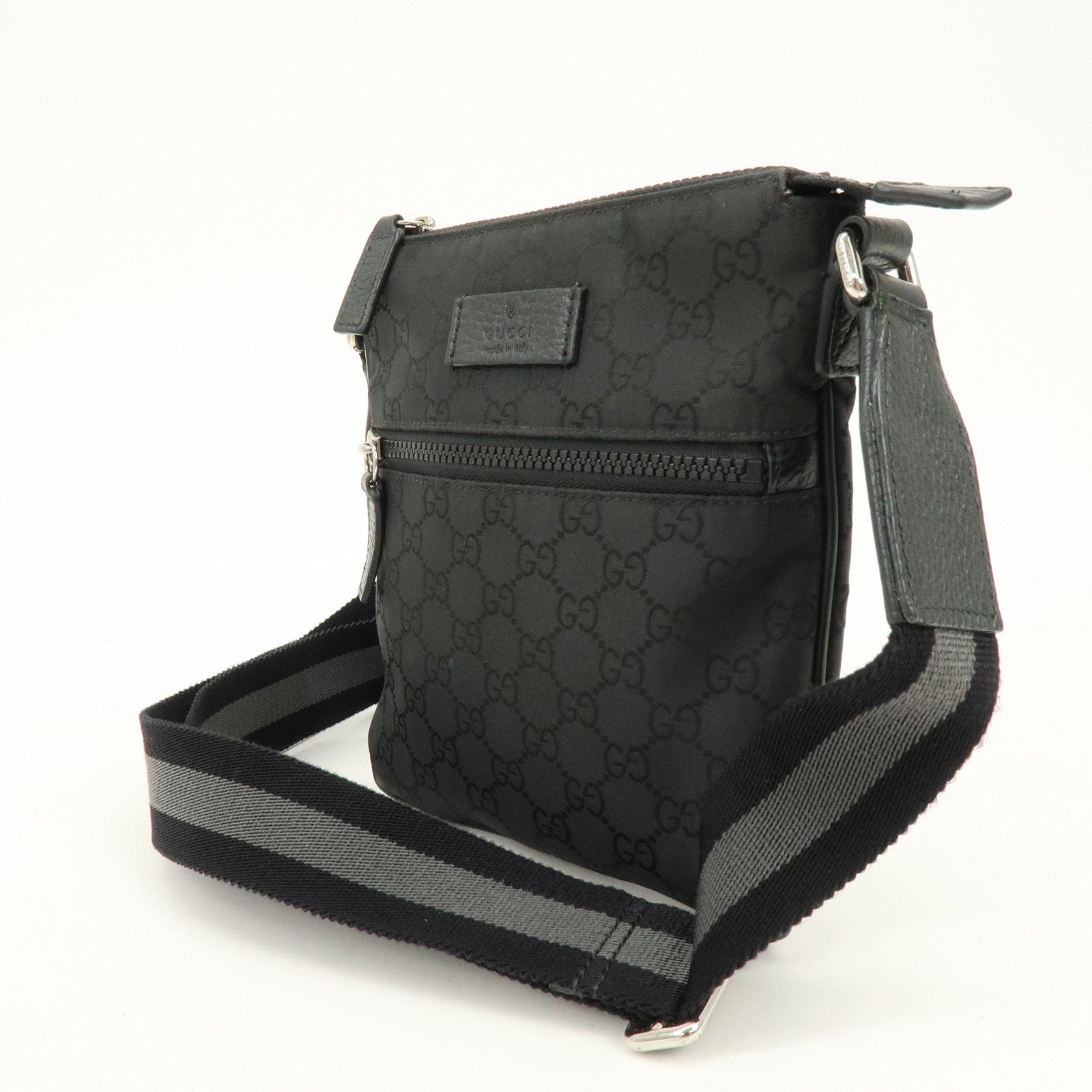 GUCCI GG Nylon Leather Shoulder Bag Crossbody Bag Black 449183