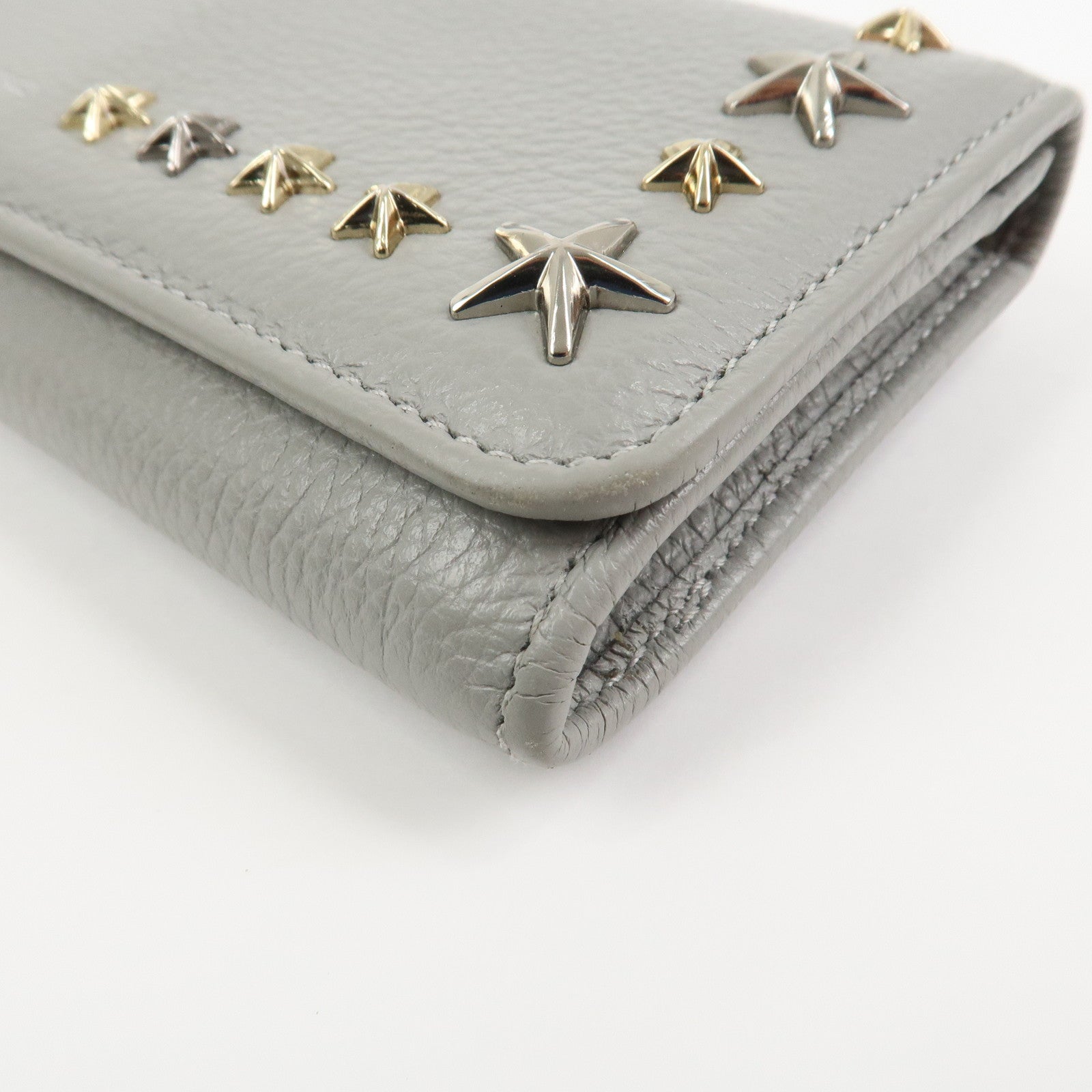 JIMMY CHOO Set of 2 Leather Long Wallet Coin Case Gray Gold