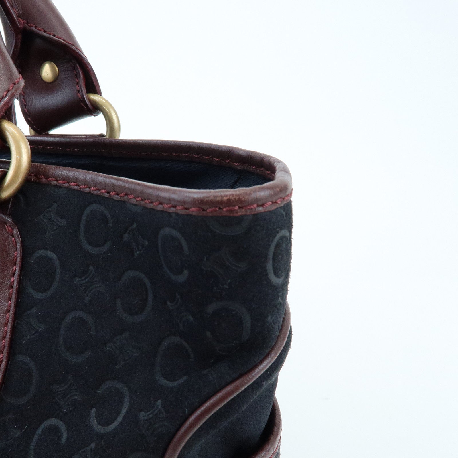 CELINE C Macadam Boogie Bag Suede Leather Hand Bag Black Bordeaux