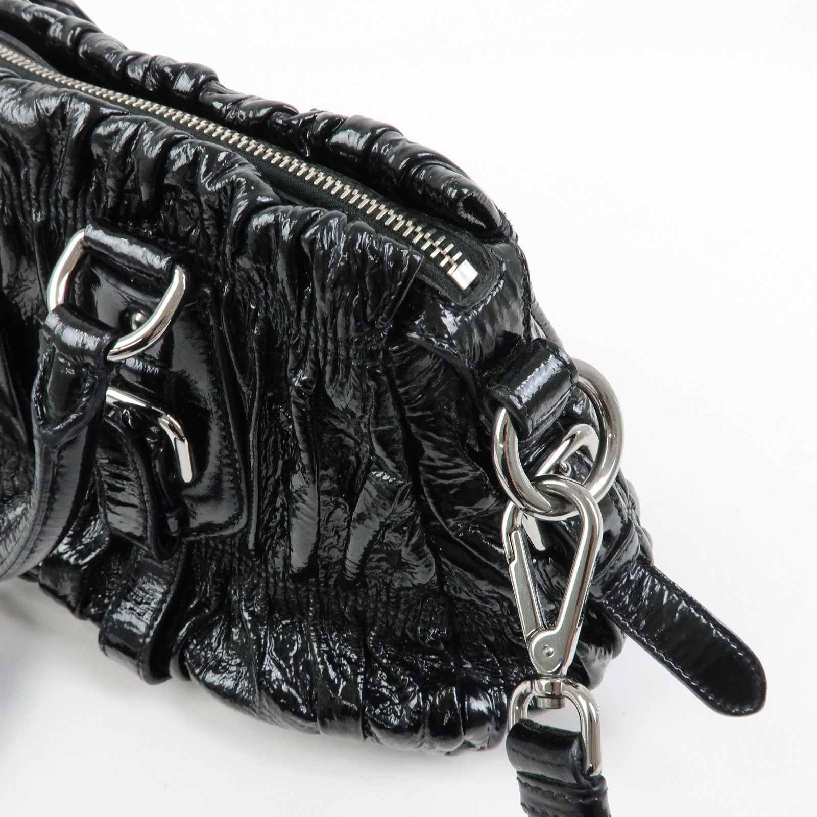 PRADA Patent Leather 2Way Bag Hand Bag Shoulder Bag Black